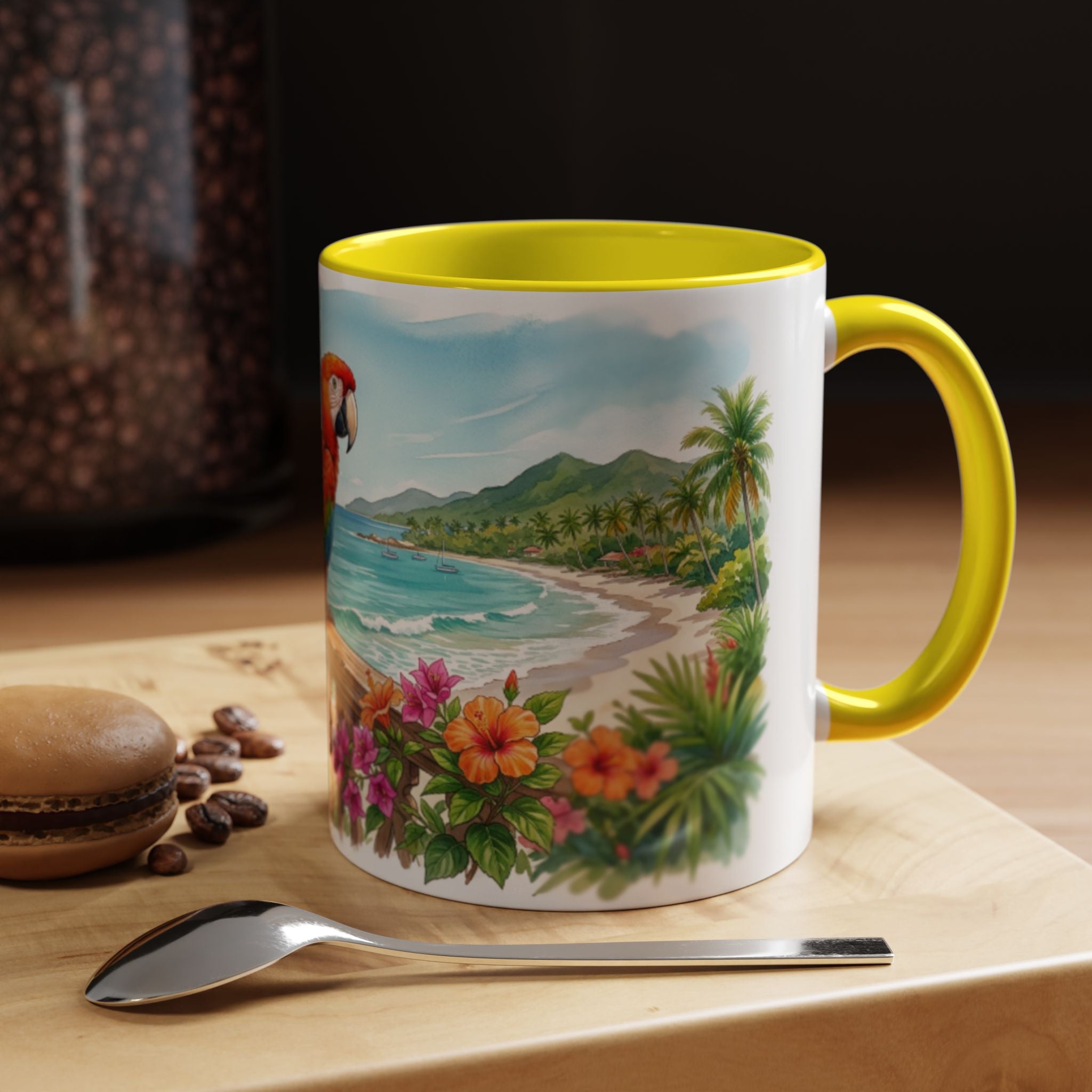 Caribbean Parrot Coffee Mug ☕ Tropical Beach Hibiscus Design | Colorful Island Vibes (11oz, 15oz)