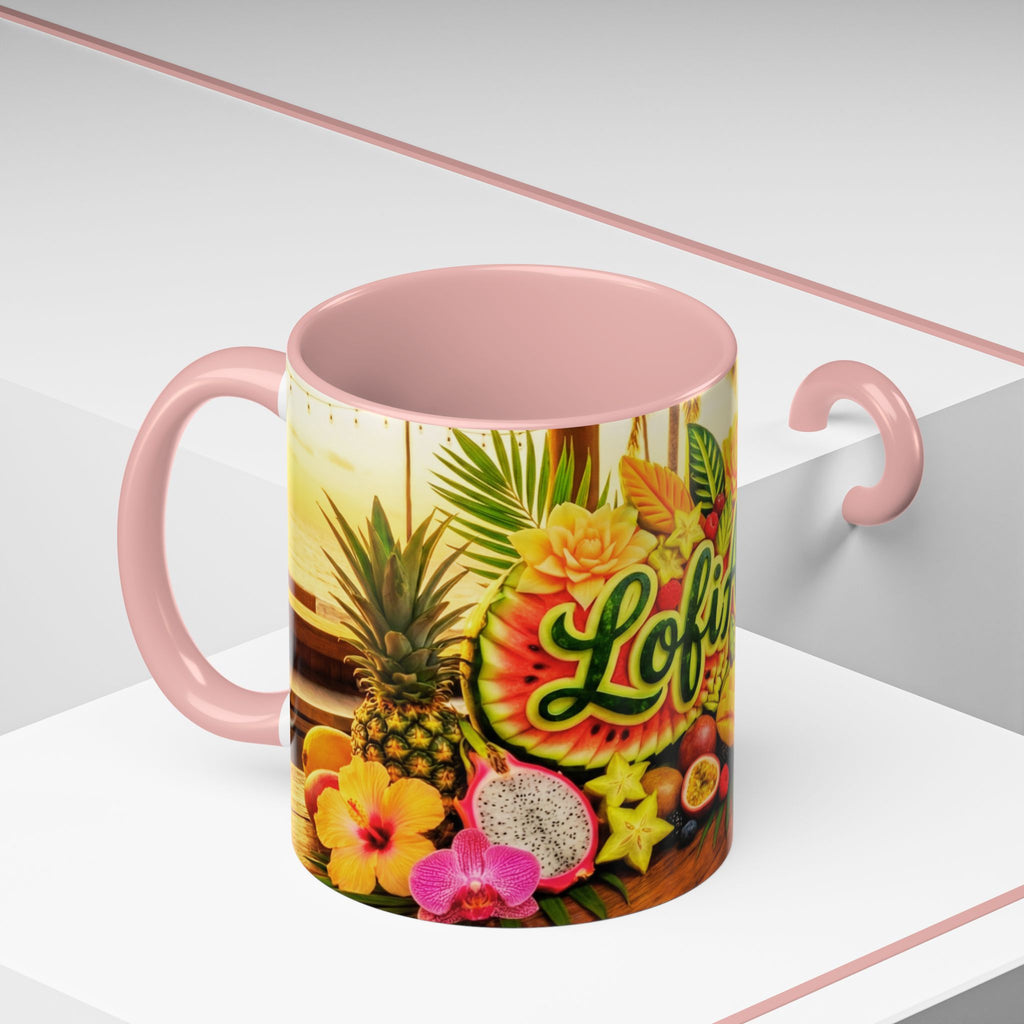 Tropical LofiAICafe Accent Coffee Mug — 'LofiAICafe' Color-Accent 11oz