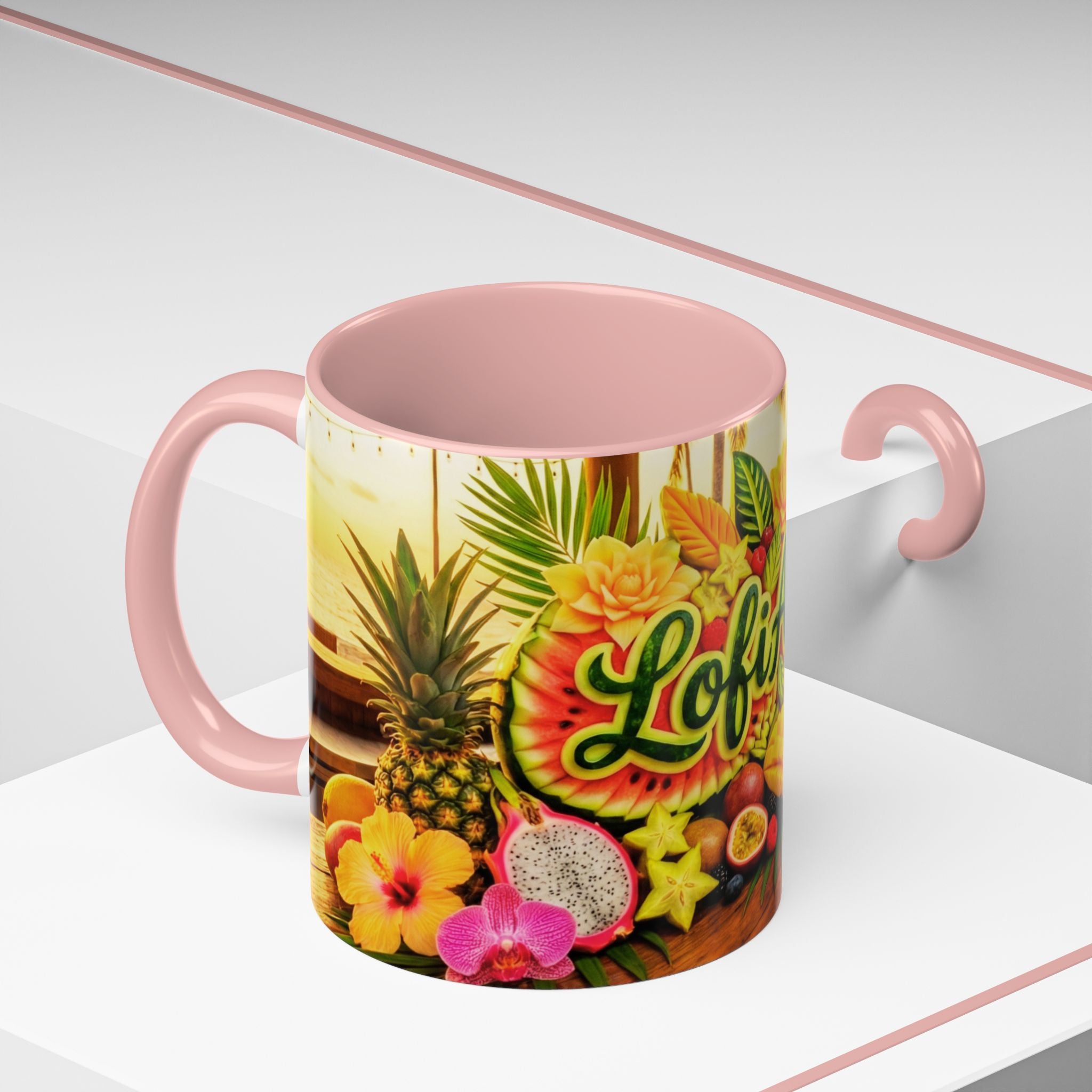Tropical LofiAICafe Accent Coffee Mug — 'LofiAICafe' Color-Accent 11oz