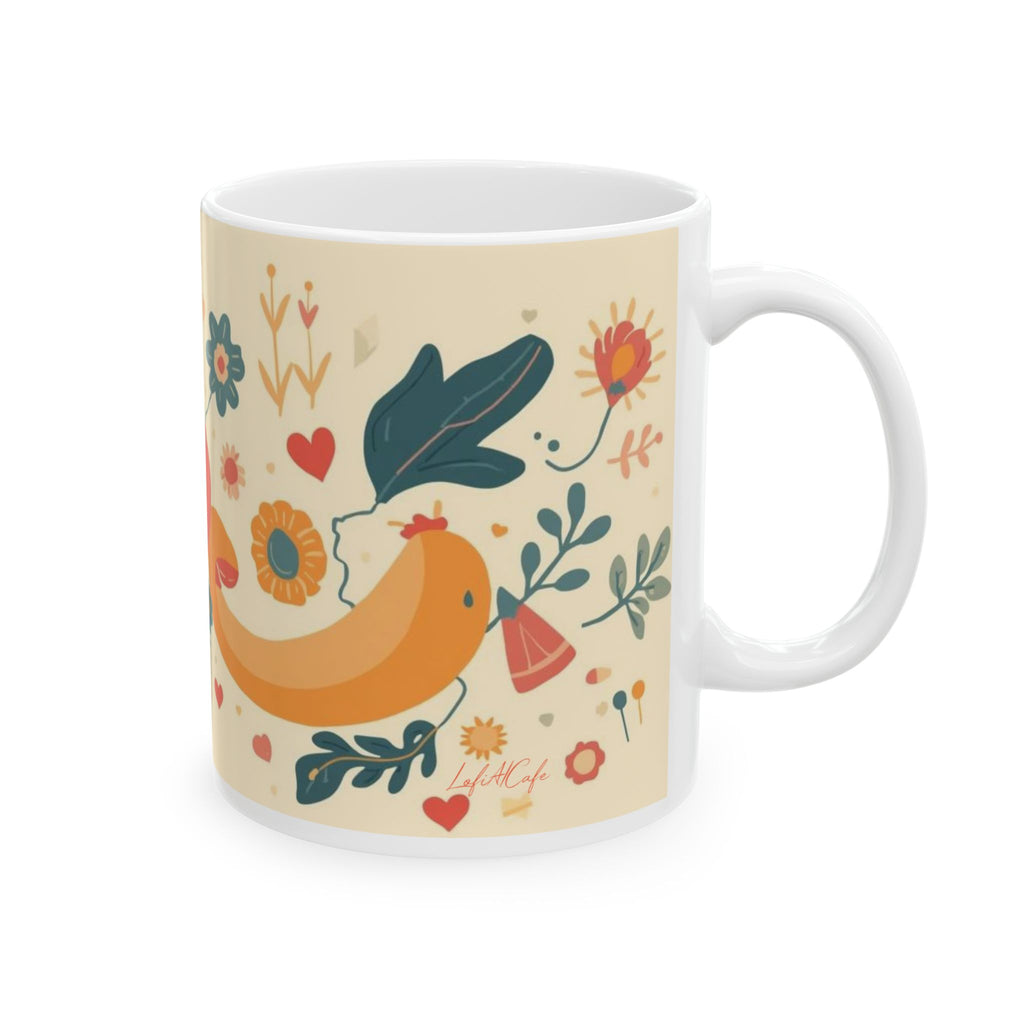 Floral Heart Ceramic Mug — Whimsical Vintage Love Design (11oz & 15oz)