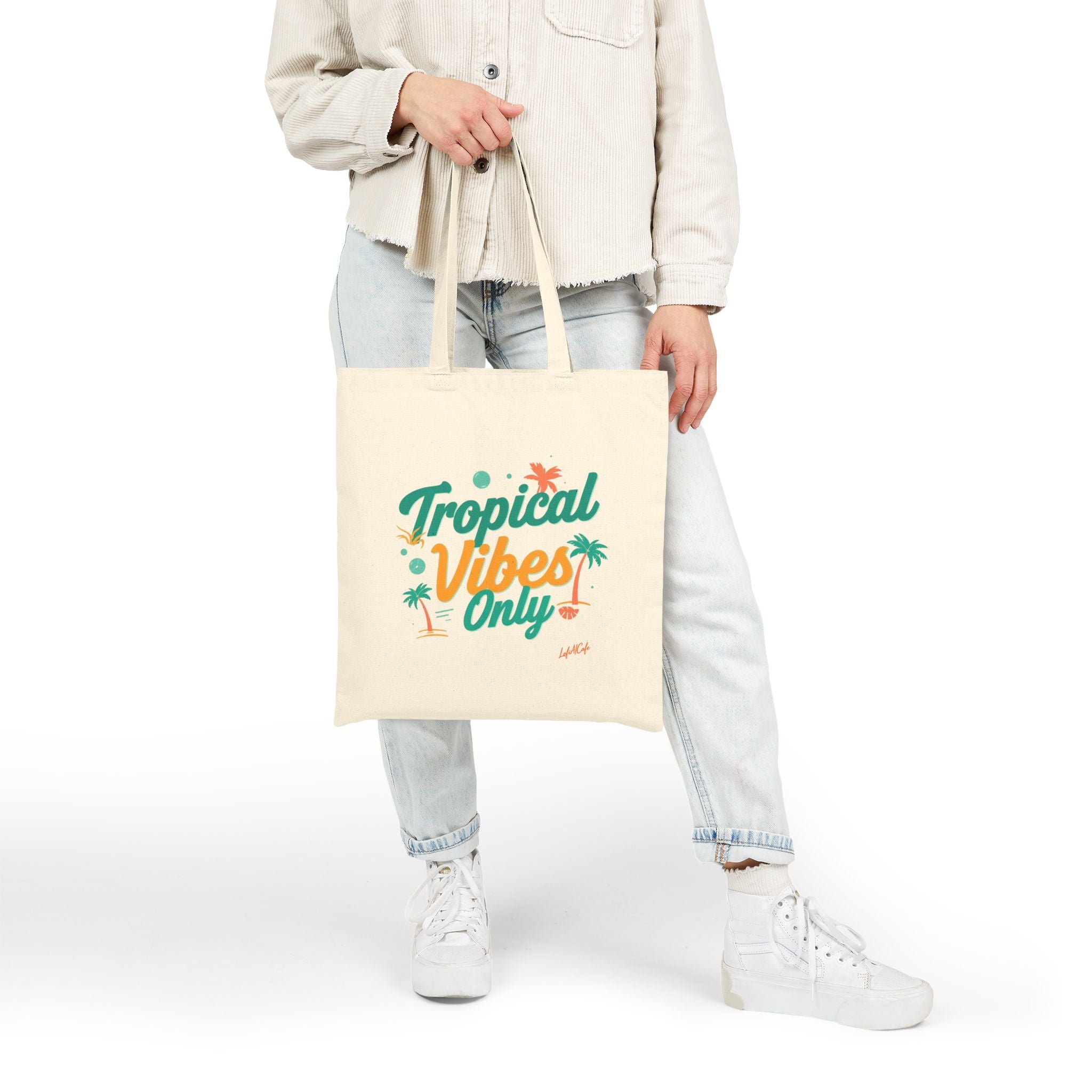 Tropical Vibes Only Tote Bag 🌴 | Canvas Beach Bag, Summer Vacation Tote, Eco Shopping Bag