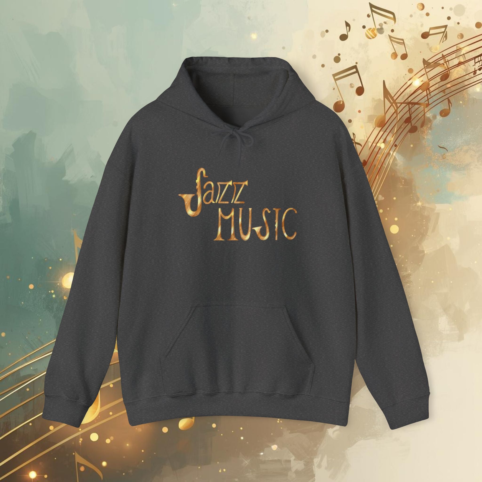 Jazz Music Hoodie 🎷 Retro Gold Script Sweatshirt – Vintage Jazz Lover Gift, Musician Streetwear, Cozy Unisex Pullover