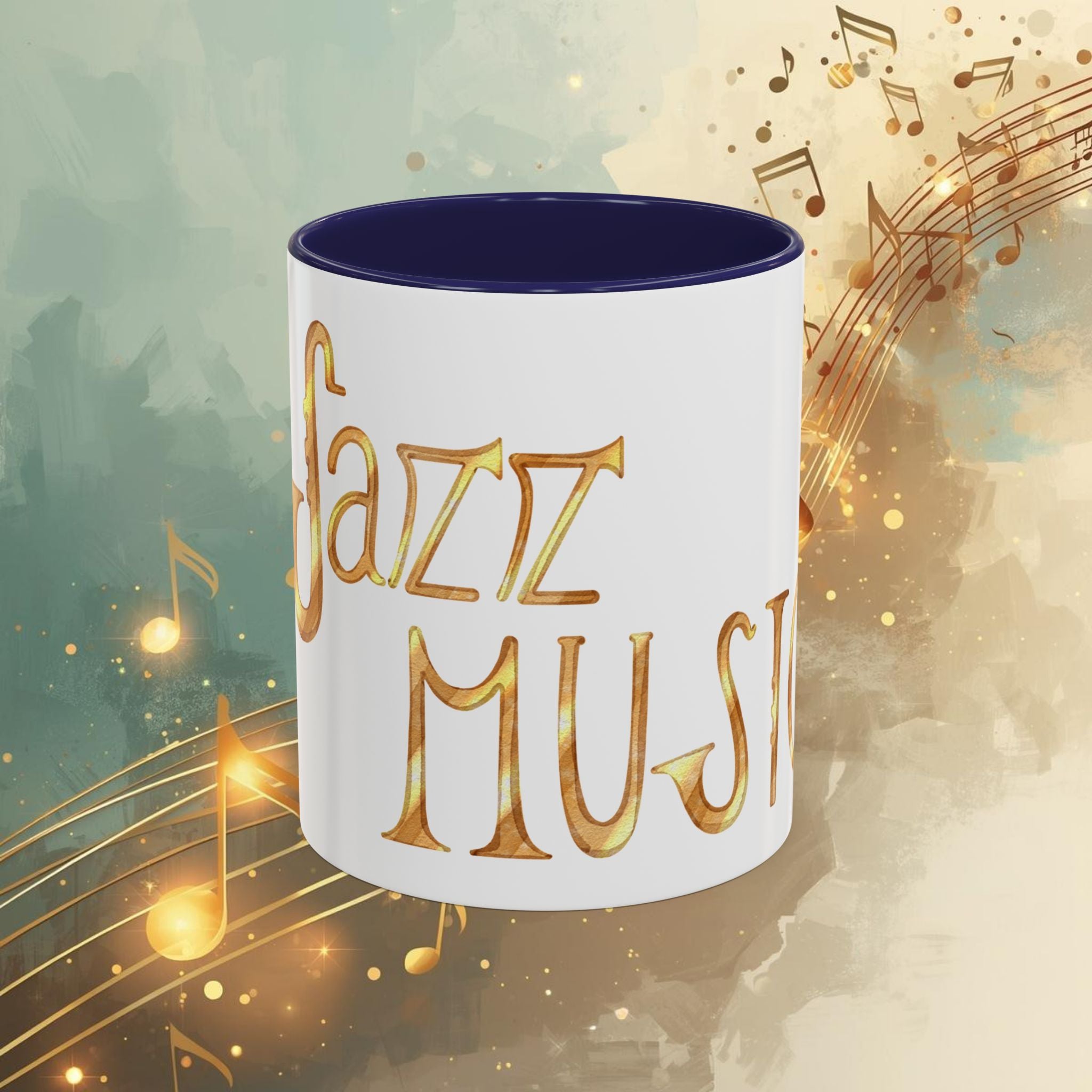 Jazz Coffee Mug ☕ Gold Script Accent Mug (11oz) – Music Lover Gift, Retro Jazz Style Cup