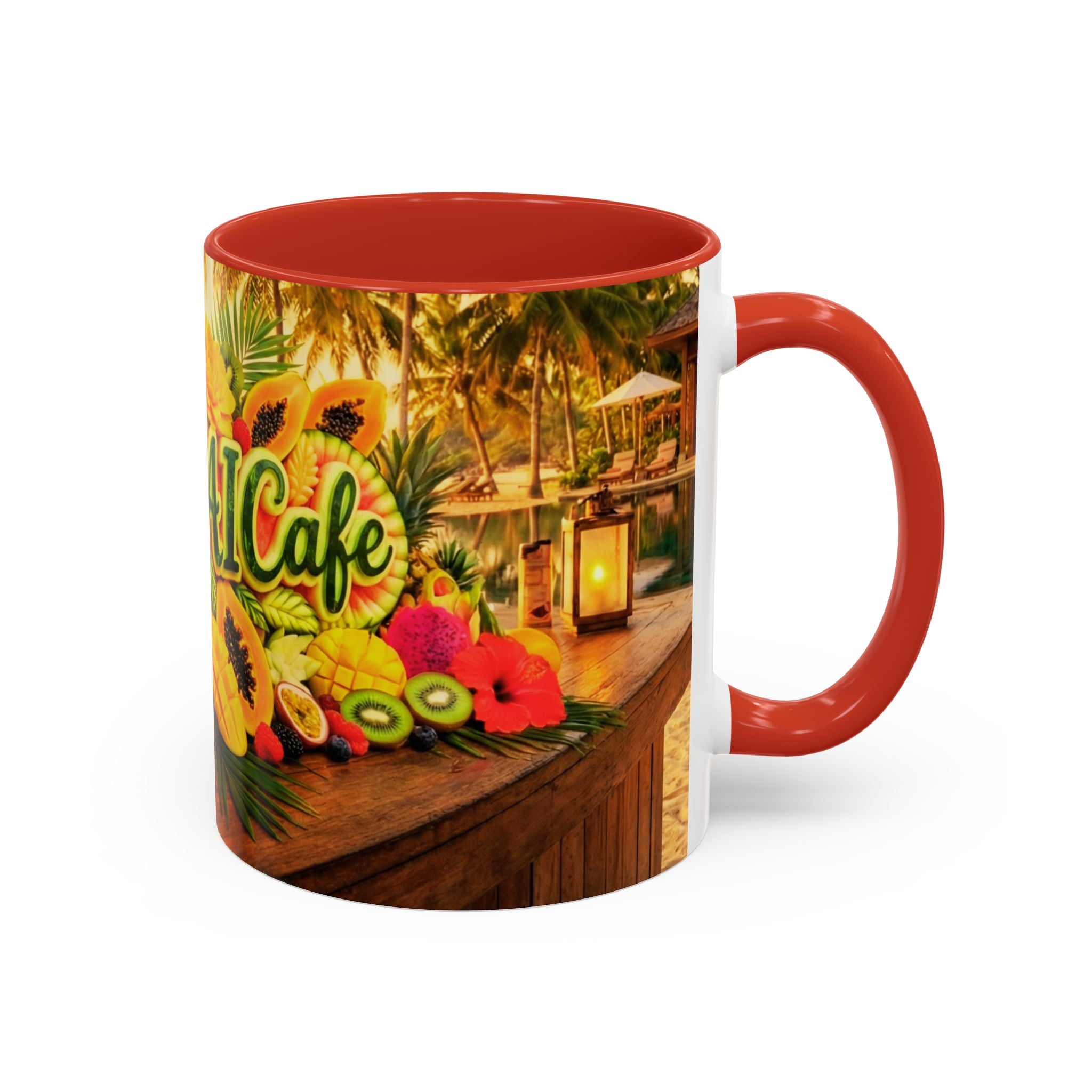 Tropical LofiAICafe Accent Coffee Mug — 'LofiAICafe' Color-Accent 11oz