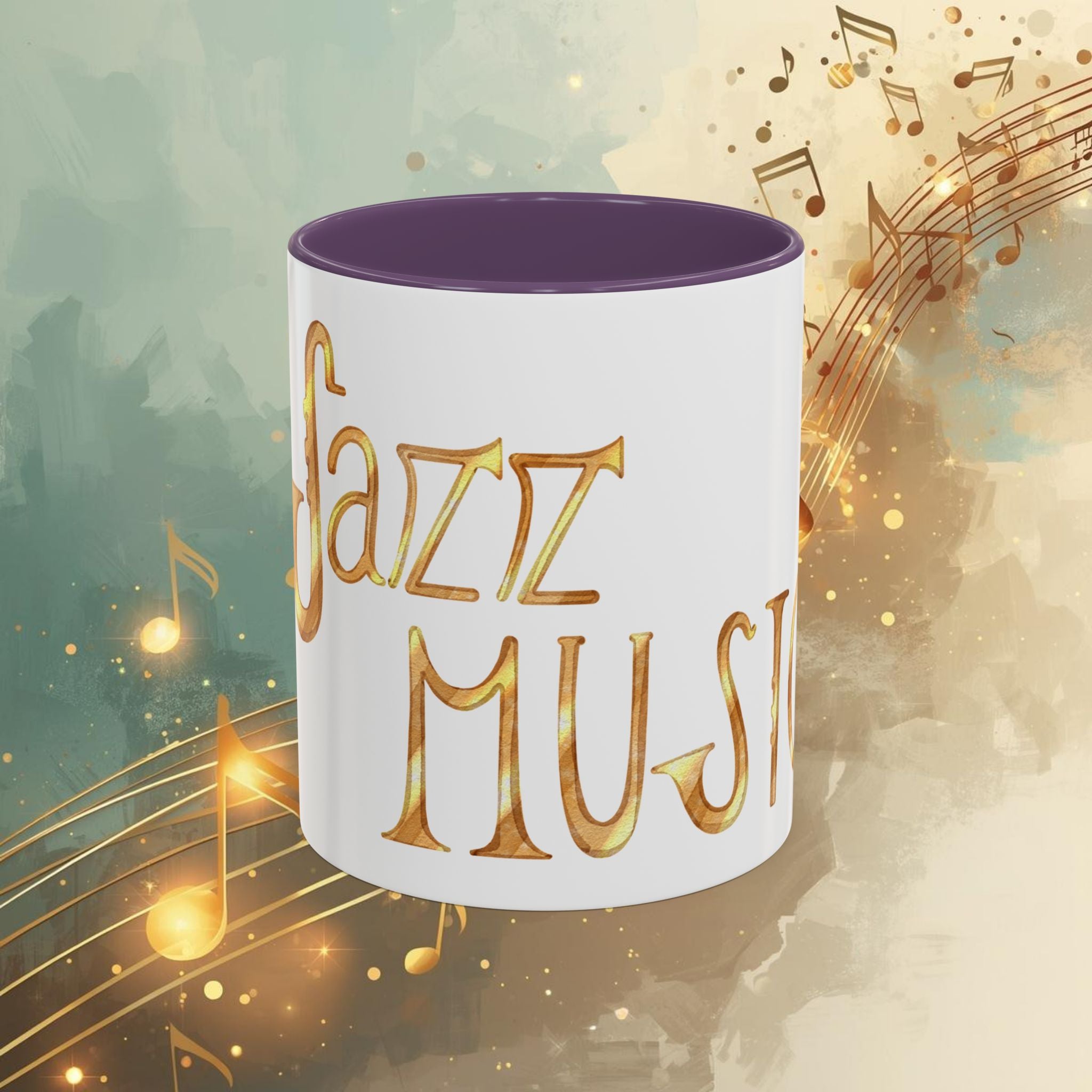 Jazz Coffee Mug ☕ Gold Script Accent Mug (11oz) – Music Lover Gift, Retro Jazz Style Cup