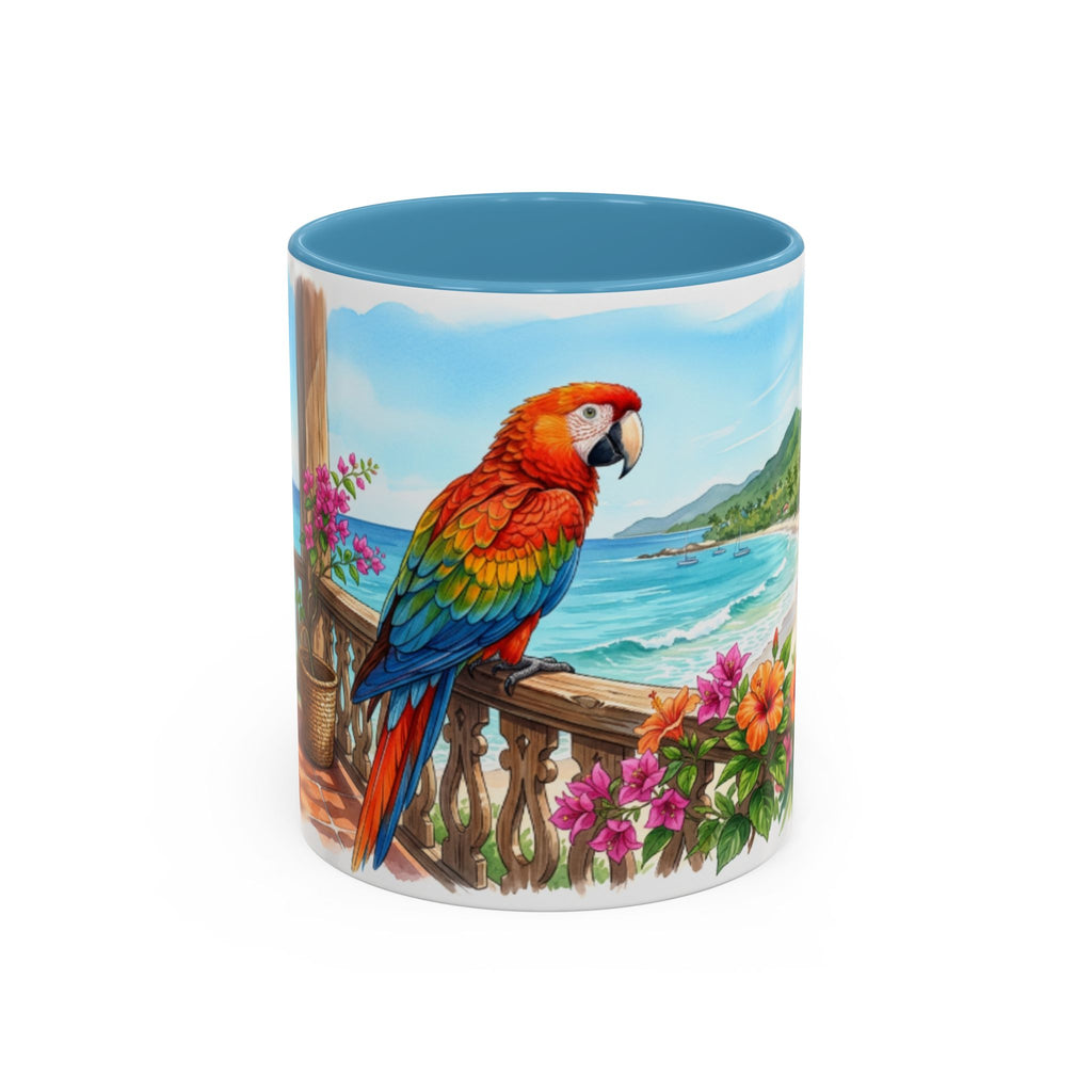 Caribbean Parrot Coffee Mug ☕ Tropical Beach Hibiscus Design | Colorful Island Vibes (11oz, 15oz)