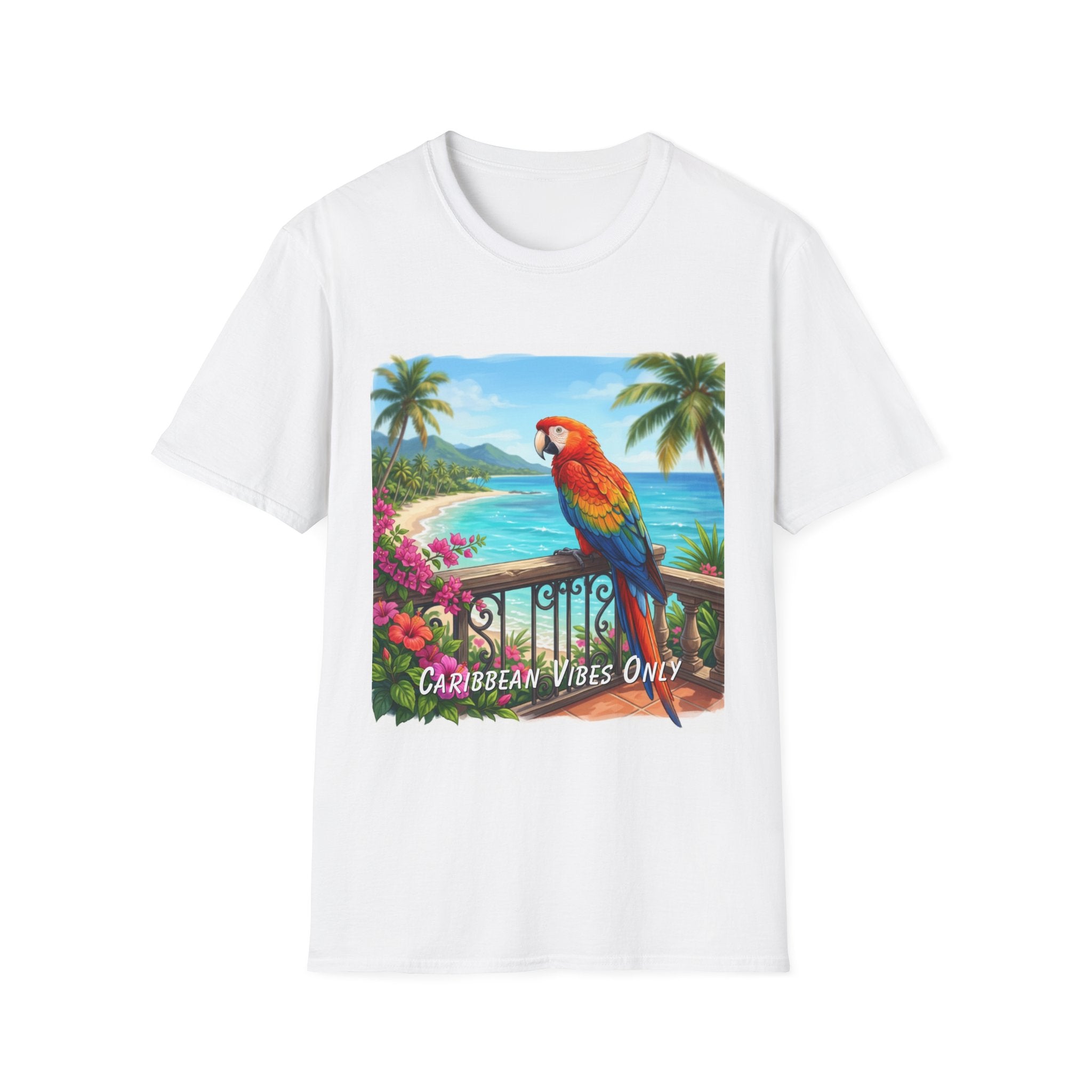 Caribbean Vibes Only T-Shirt 🌴 Colorful Parrot Beach Graphic Tee | Tropical Island Style