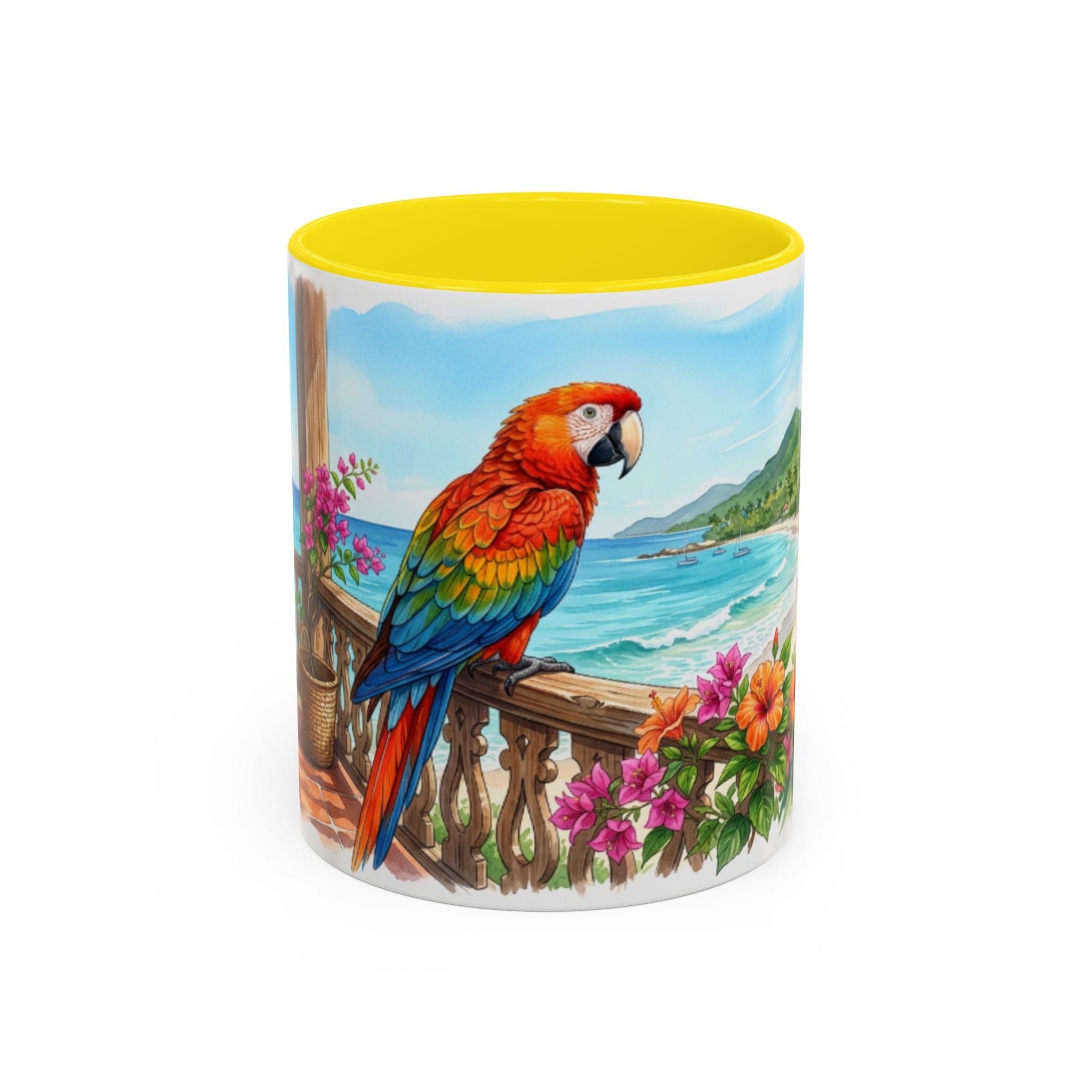 Caribbean Parrot Coffee Mug ☕ Tropical Beach Hibiscus Design | Colorful Island Vibes (11oz, 15oz)