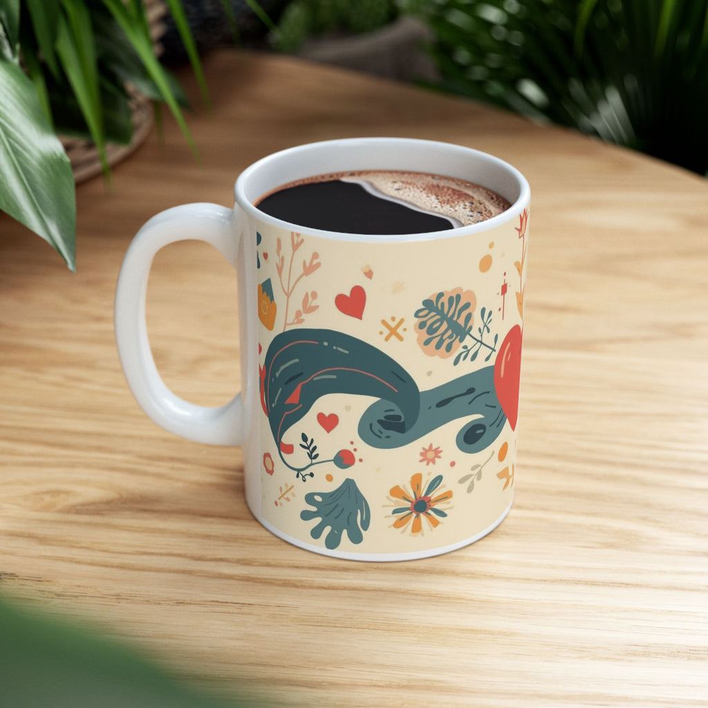Floral Heart Ceramic Mug — Whimsical Vintage Love Design (11oz & 15oz)