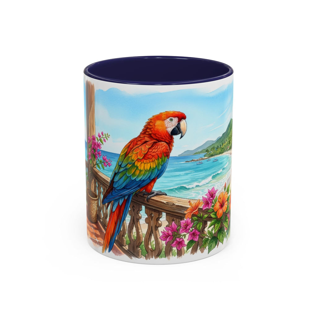 Caribbean Parrot Coffee Mug ☕ Tropical Beach Hibiscus Design | Colorful Island Vibes (11oz, 15oz)