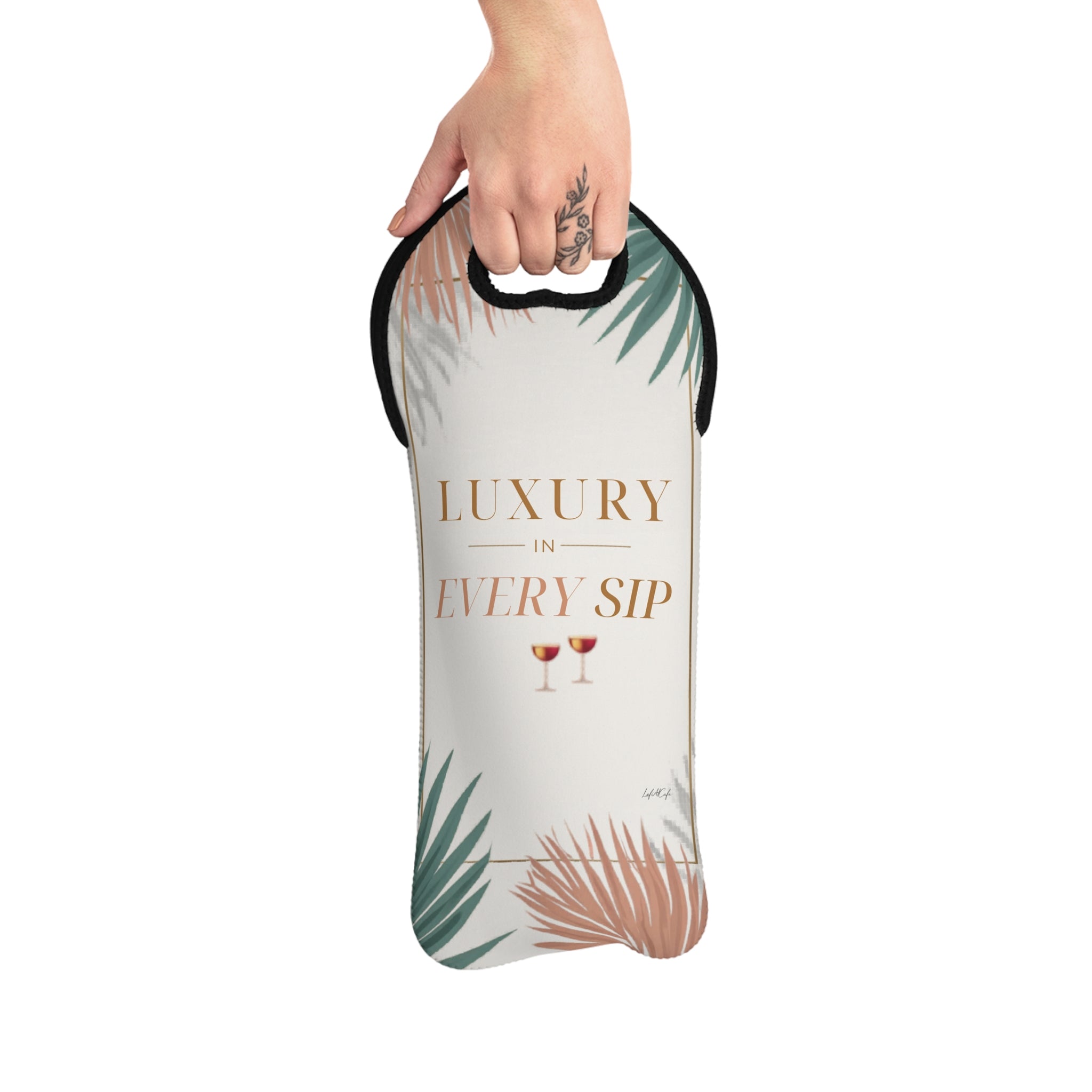 Luxury in Every Sip Wine Tote Bag | Tropical Aesthetic Neoprene Bottle Carrier | Elegant Gift for Wine Lovers