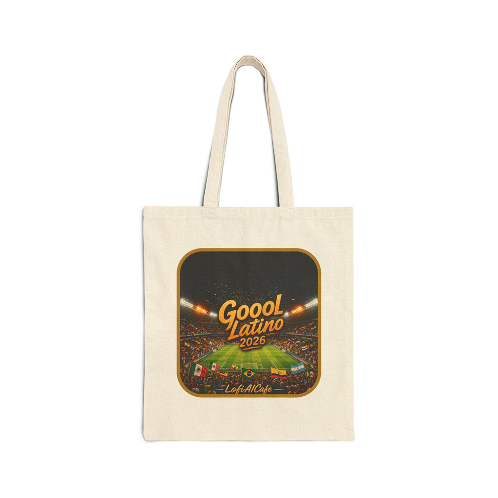 Gool Latino 2026 Canvas Tote Bag — LofiAICafe Stadium Soccer Fan Bag | Latino Gift | Natural & Black Canvas