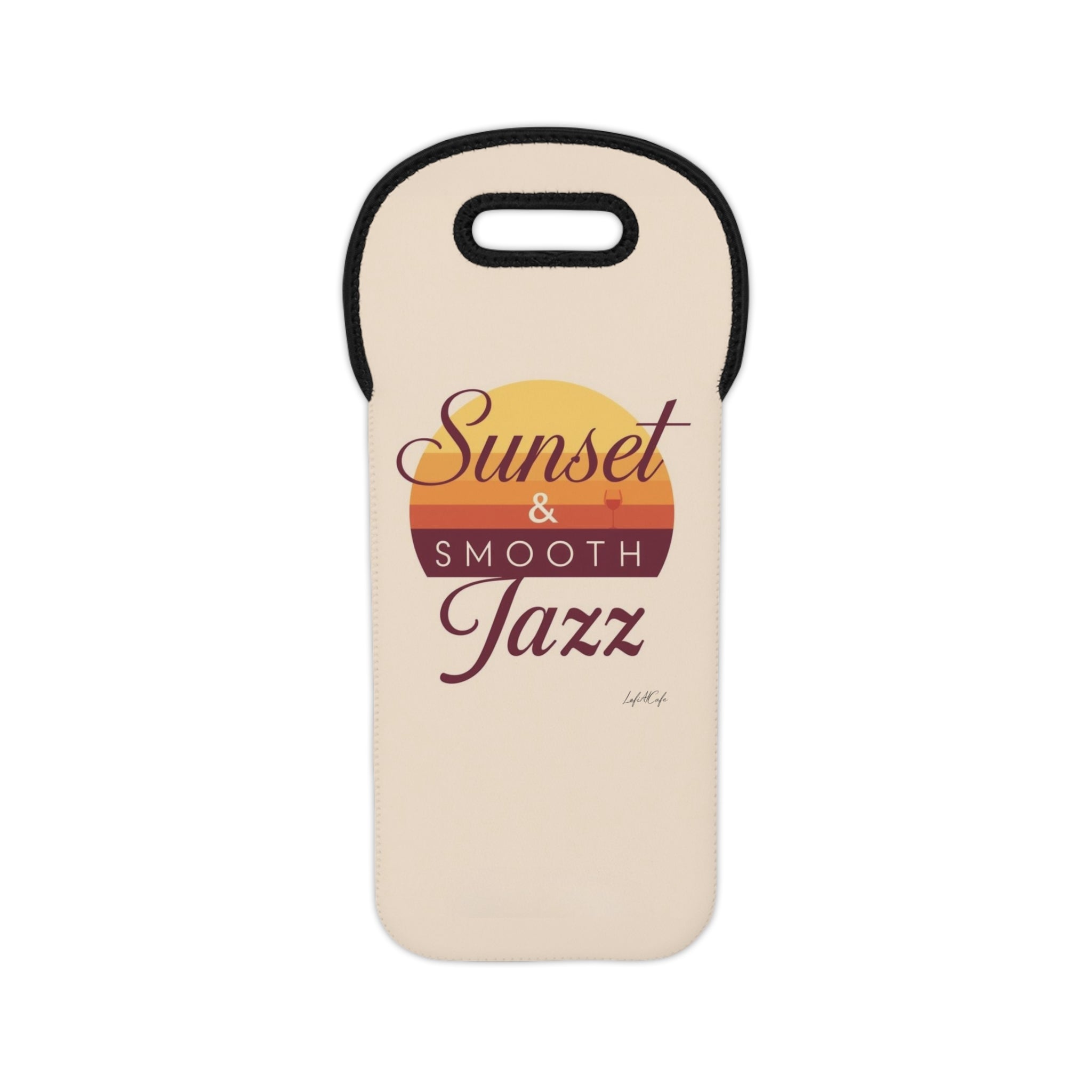 Sunset & Smooth Jazz Wine Tote Bag | Lofi Aesthetic Neoprene Bottle Carrier | Jazz Gift for Music Lovers