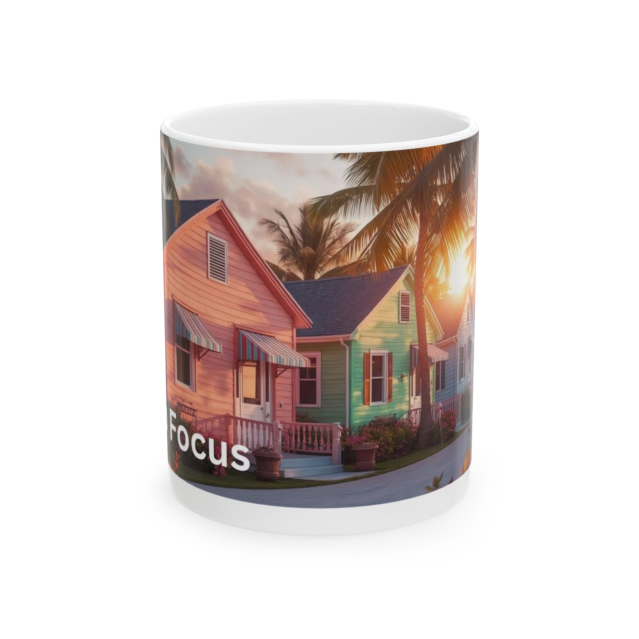 Key West Coastal Mug 🌴 Caribbean Sunset Coffee Cup "Stay Focus" (11oz, 15oz)