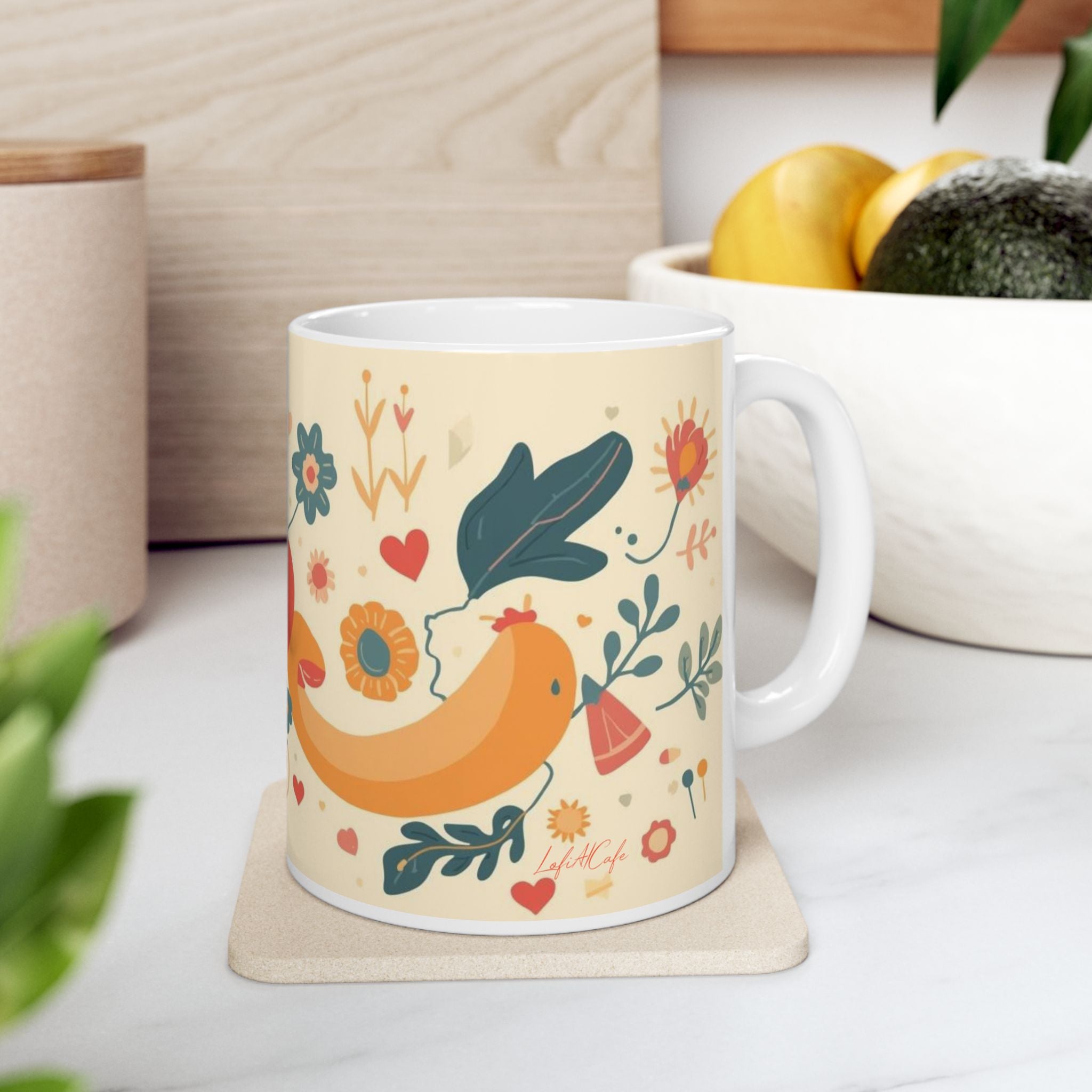 Floral Heart Ceramic Mug — Whimsical Vintage Love Design (11oz & 15oz)