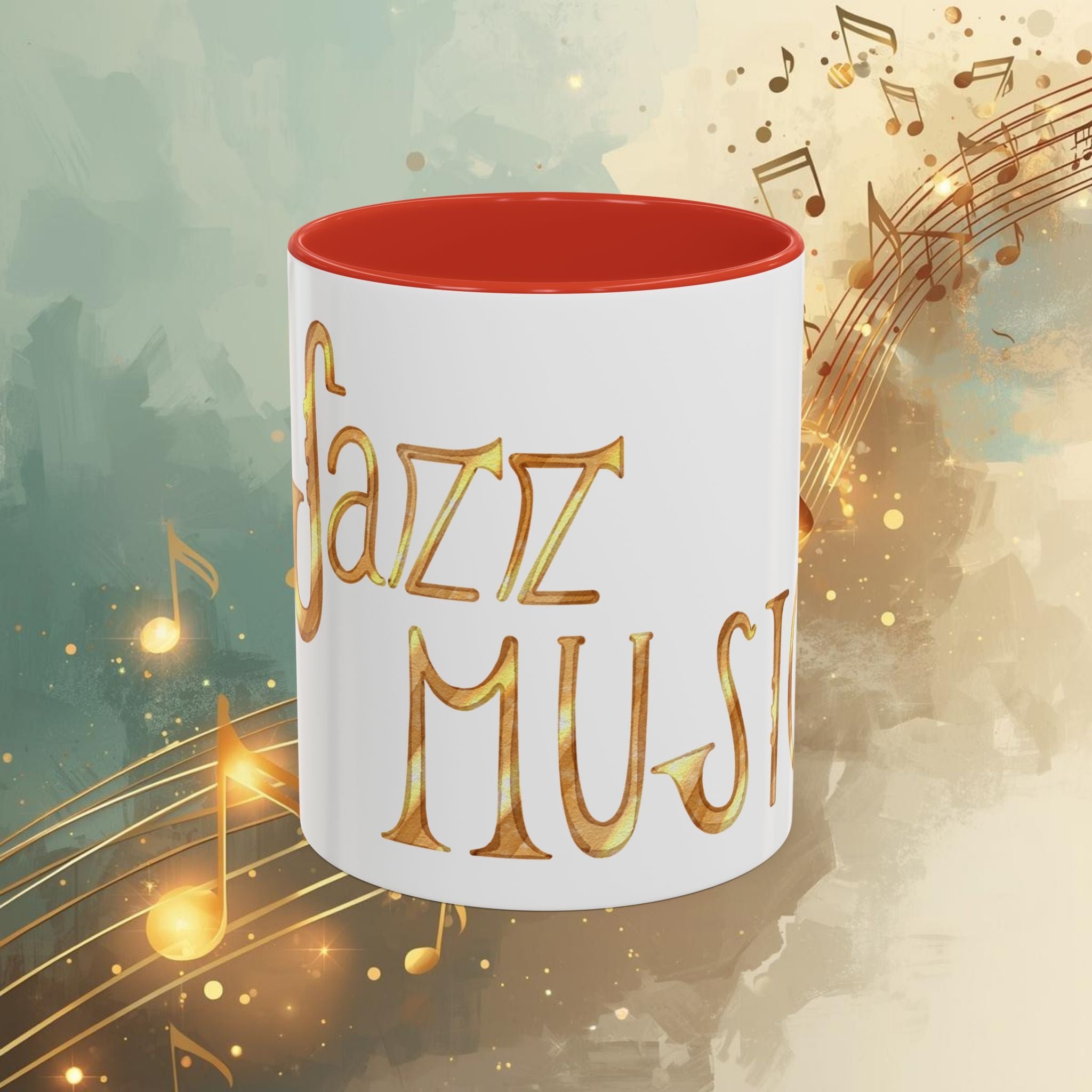 Jazz Coffee Mug ☕ Gold Script Accent Mug (11oz) – Music Lover Gift, Retro Jazz Style Cup