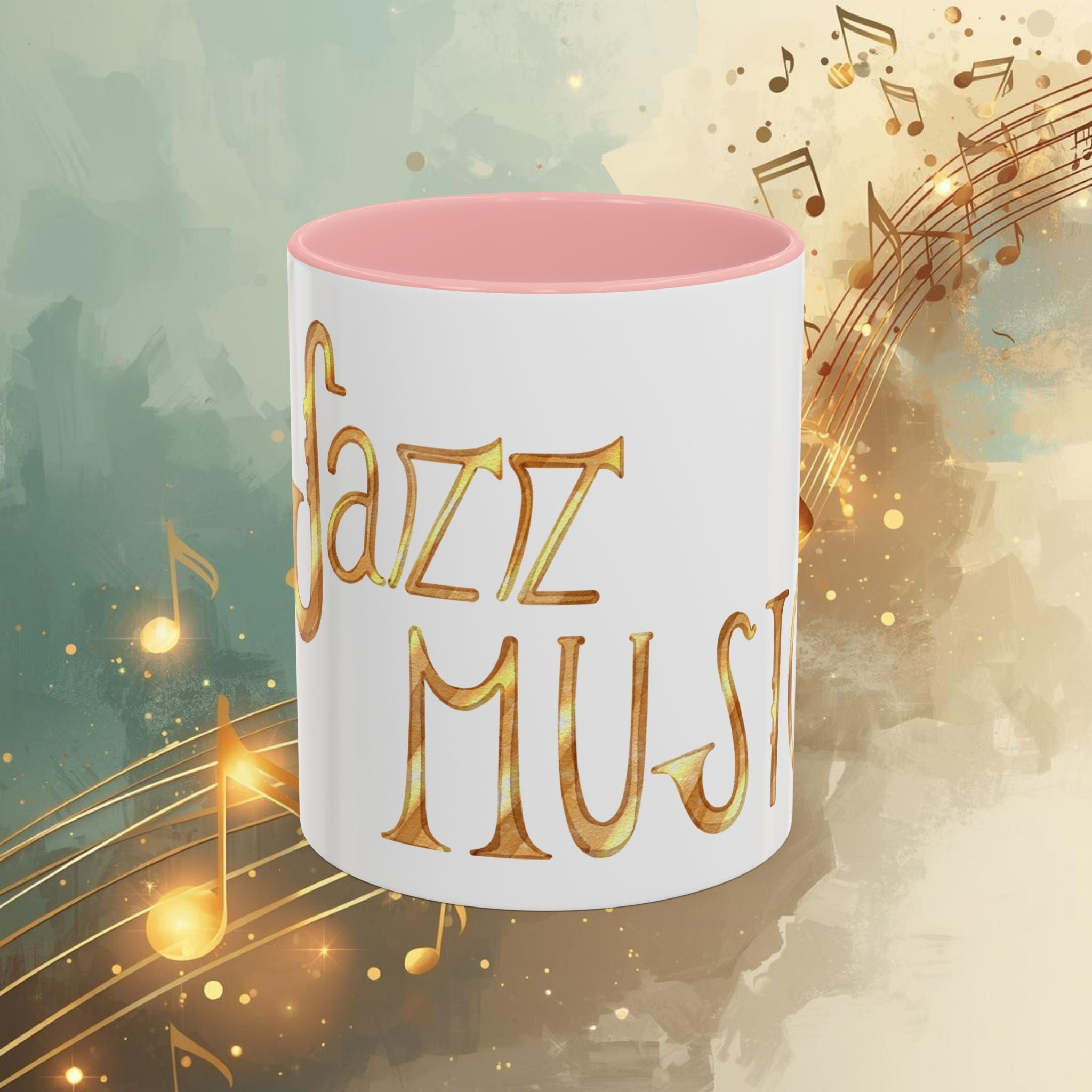 Jazz Coffee Mug ☕ Gold Script Accent Mug (11oz) – Music Lover Gift, Retro Jazz Style Cup