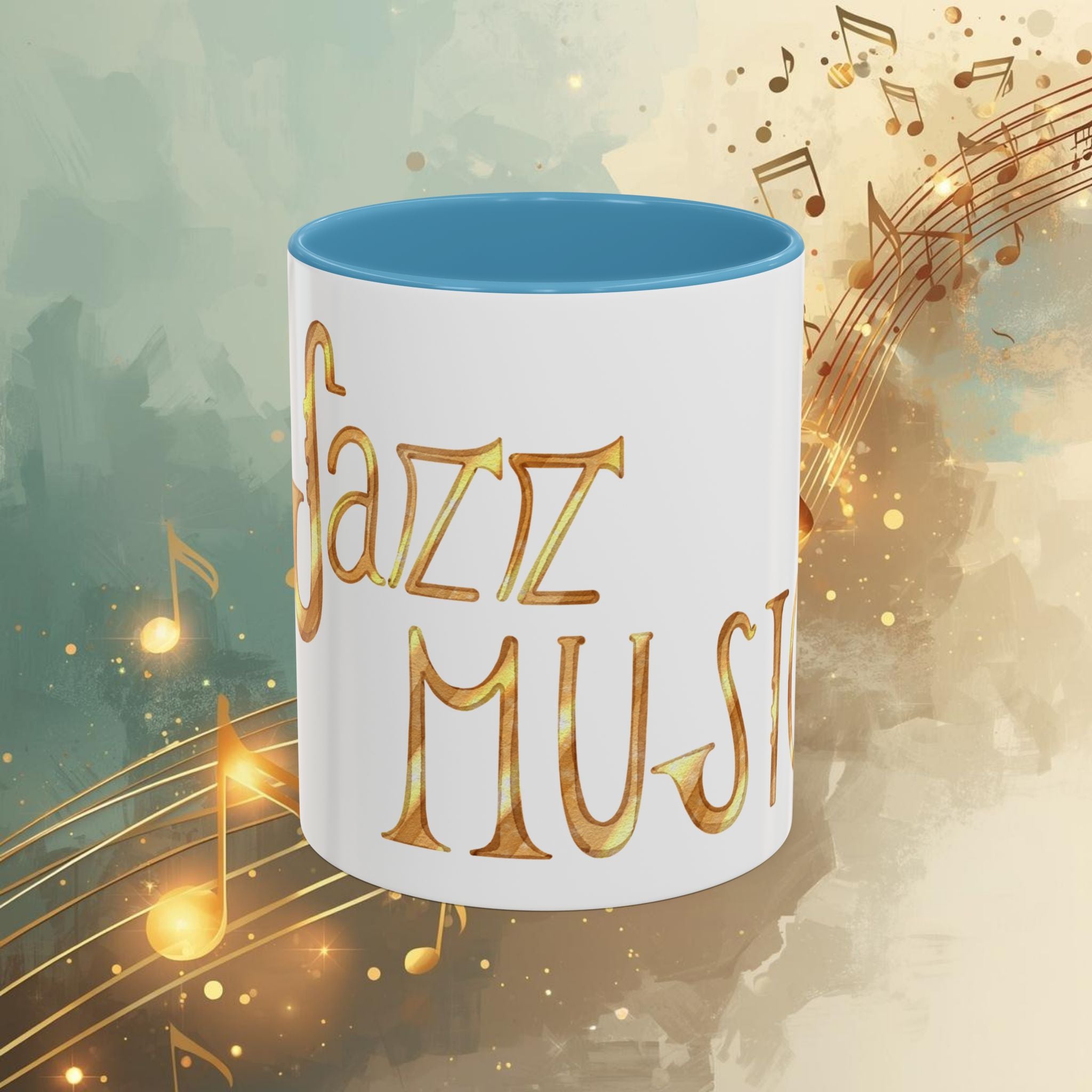 Jazz Coffee Mug ☕ Gold Script Accent Mug (11oz) – Music Lover Gift, Retro Jazz Style Cup