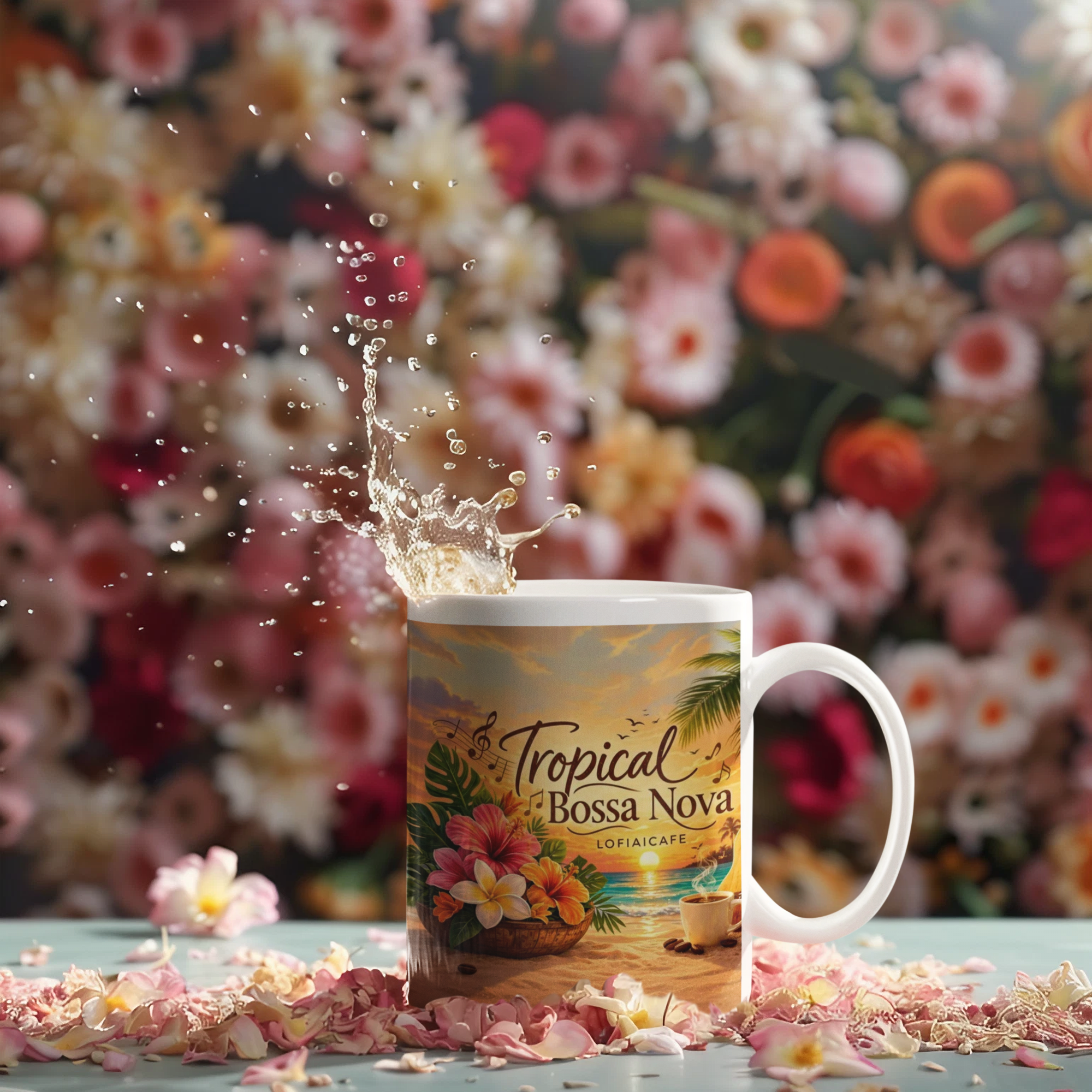 Tropical Bossa Nova Coffee Mug – Beach Sunset Guitar & Hibiscus Ceramic Mug (11oz, 15oz)