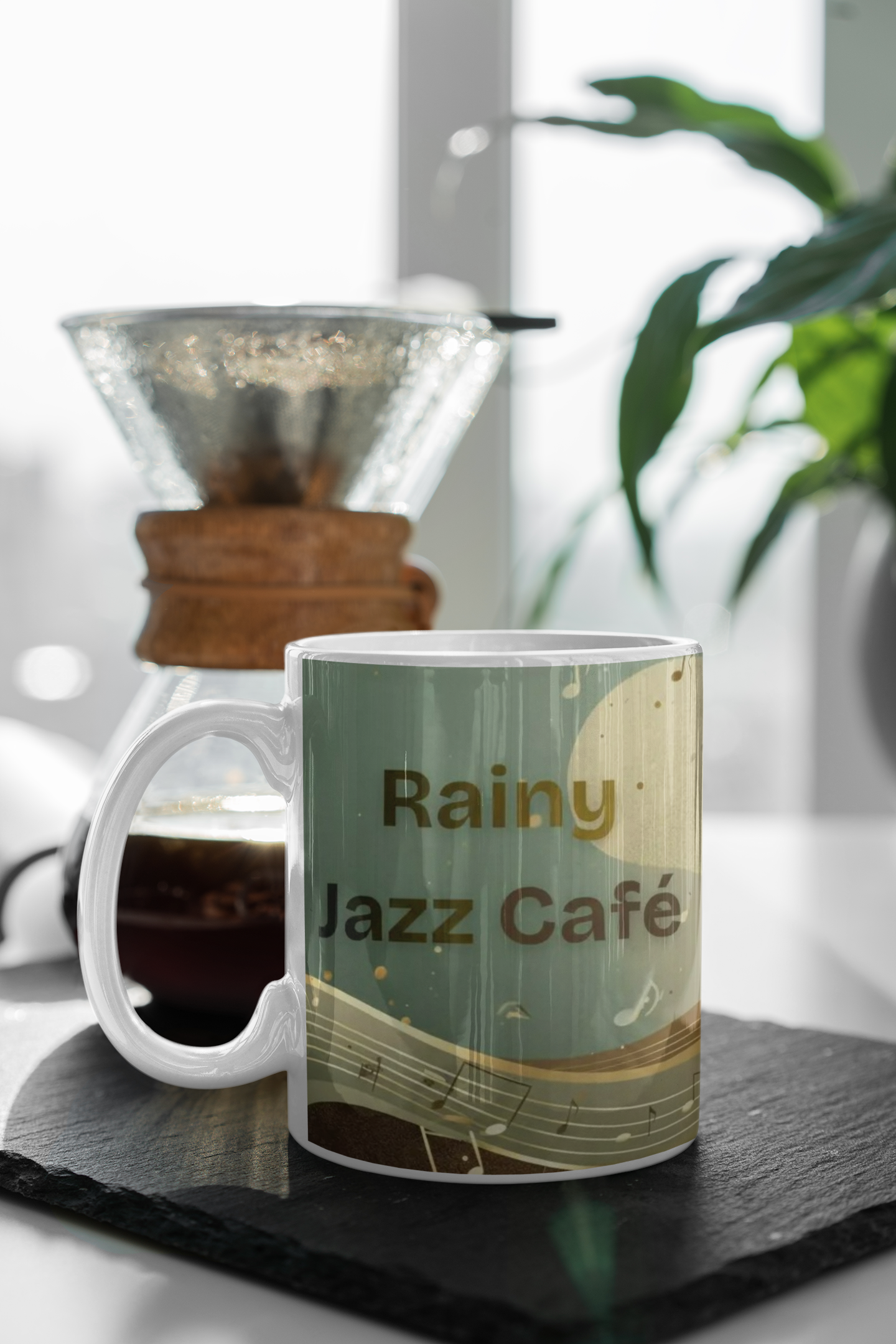 Rainy Jazz Café Ceramic Mug – Saxophone Jazz Coffee Cup for Music Lovers (11oz)