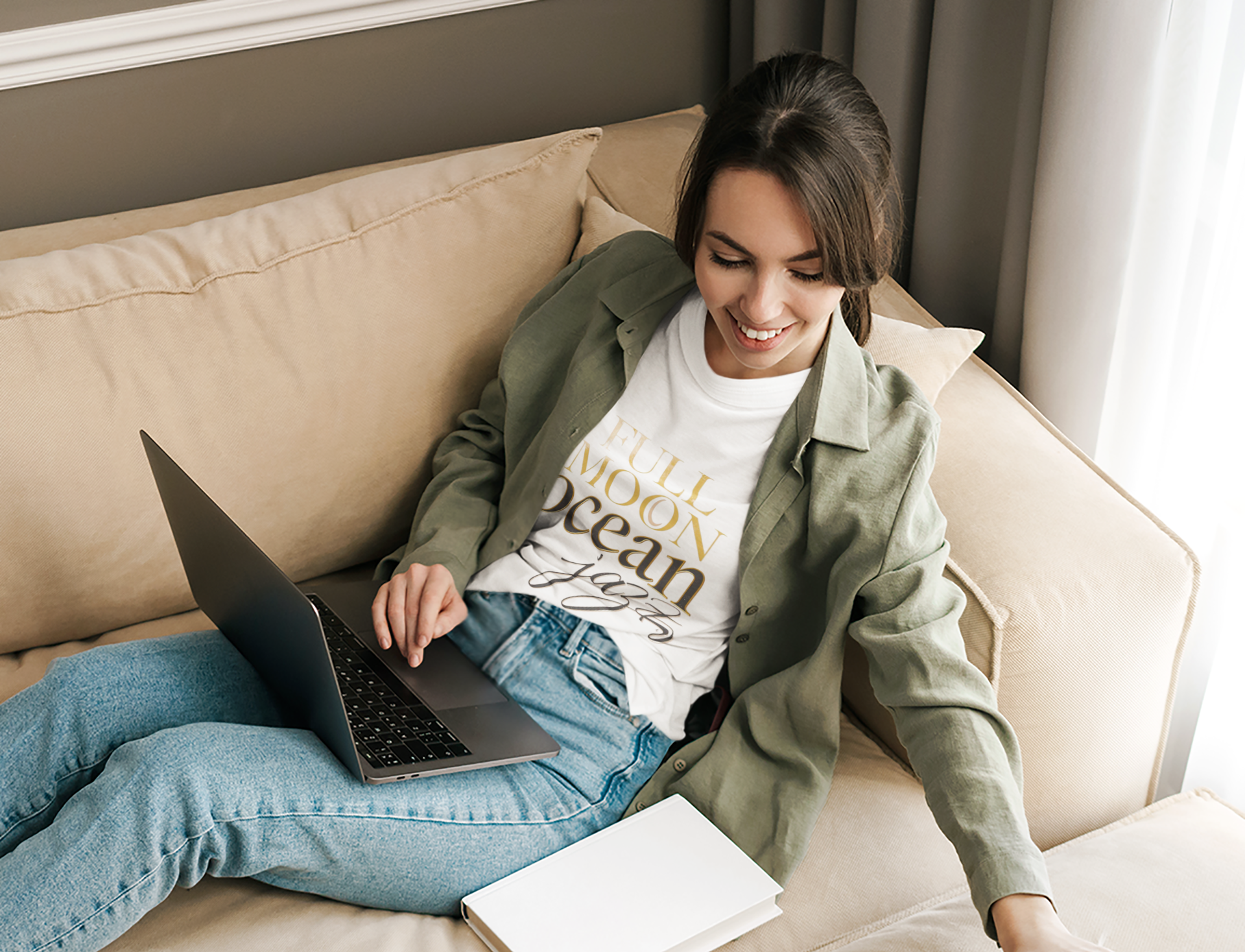 Full Moon Ocean Jazz T-Shirt 🌙🌊 Relaxing Music Graphic Tee – Sleep Aesthetic, Coastal Night Vibes, Unisex Shirt