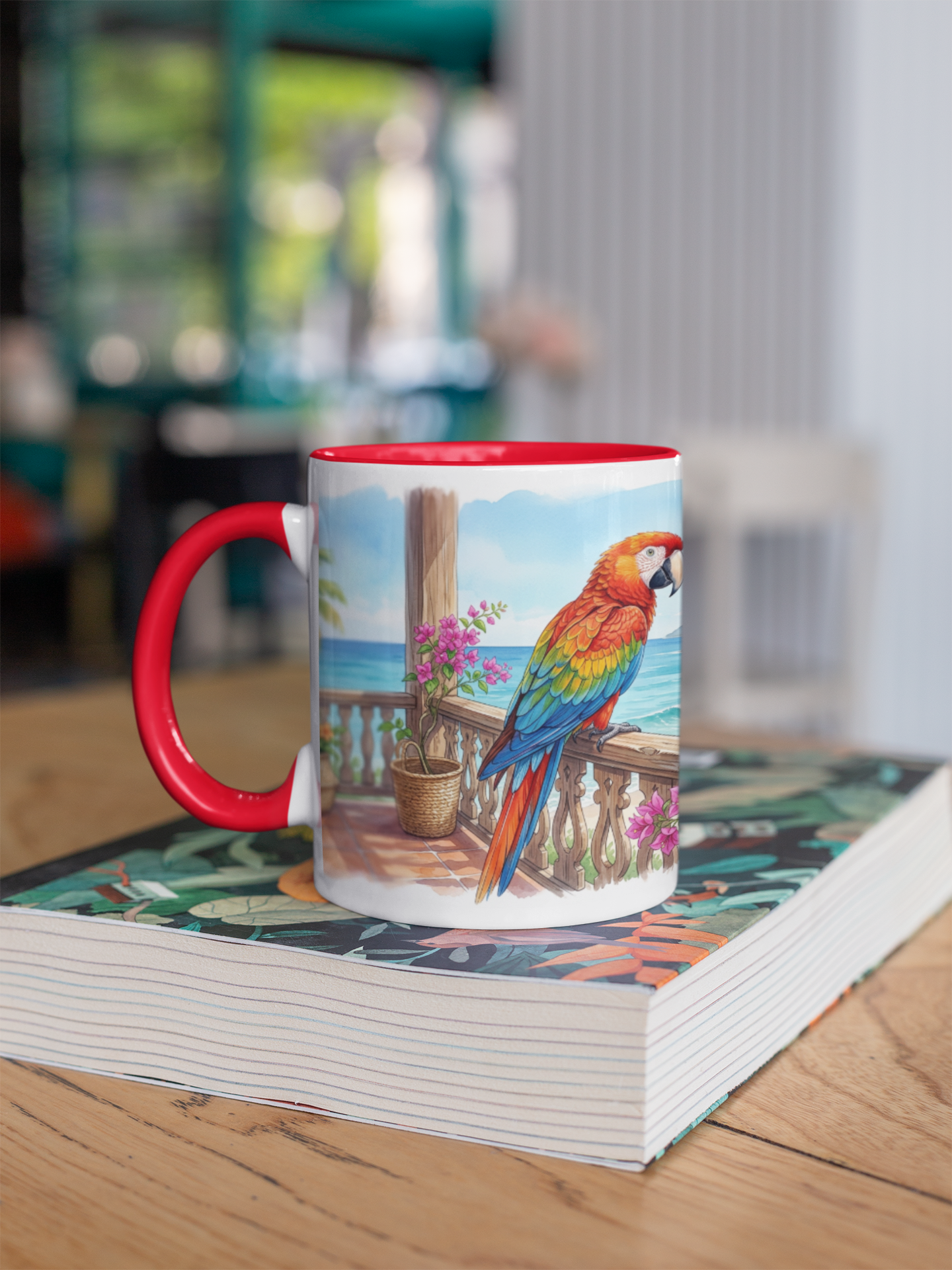Caribbean Parrot Coffee Mug ☕ Tropical Beach Hibiscus Design | Colorful Island Vibes (11oz, 15oz)
