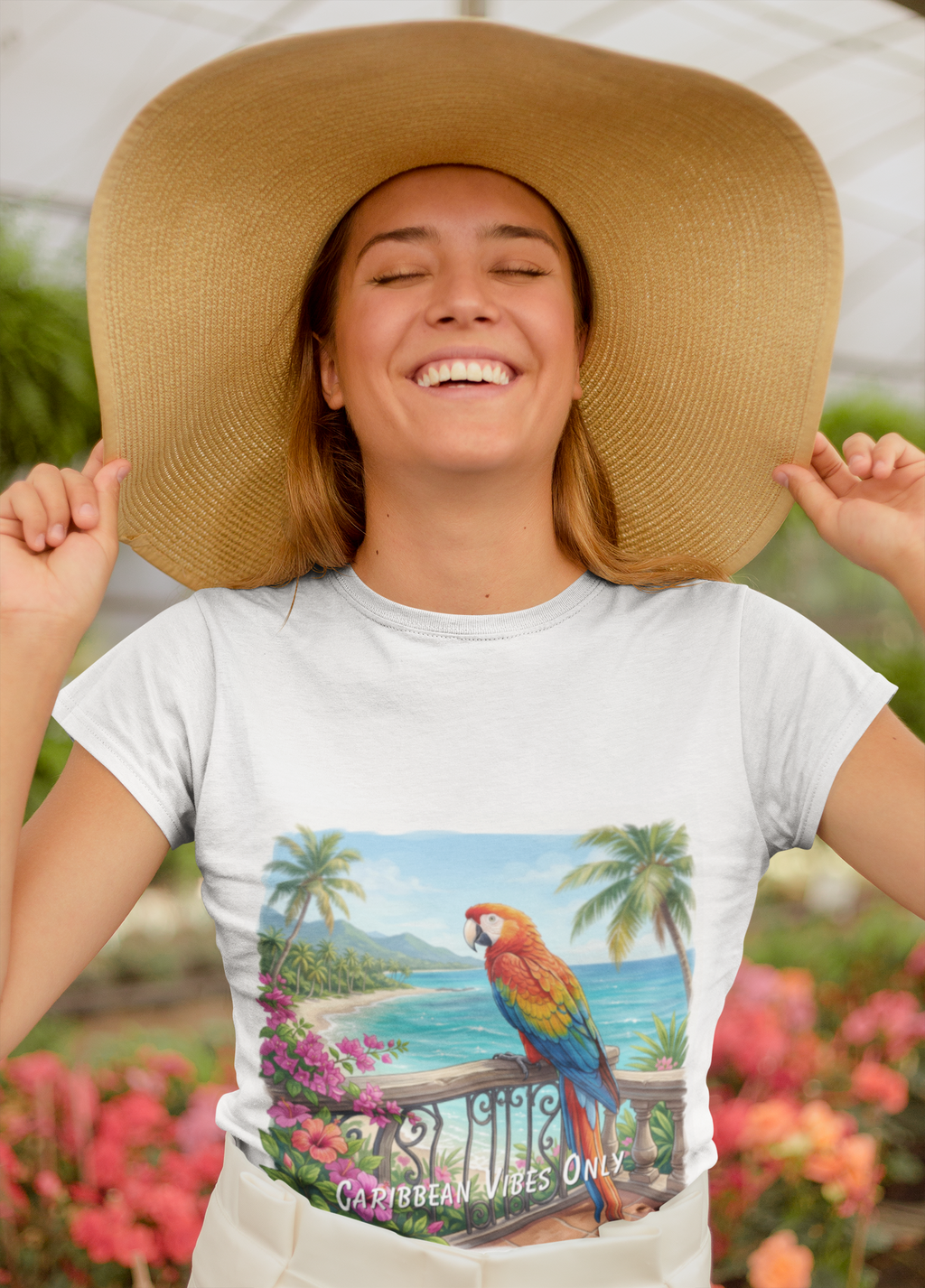 Caribbean Vibes Only T-Shirt 🌴 Colorful Parrot Beach Graphic Tee | Tropical Island Style