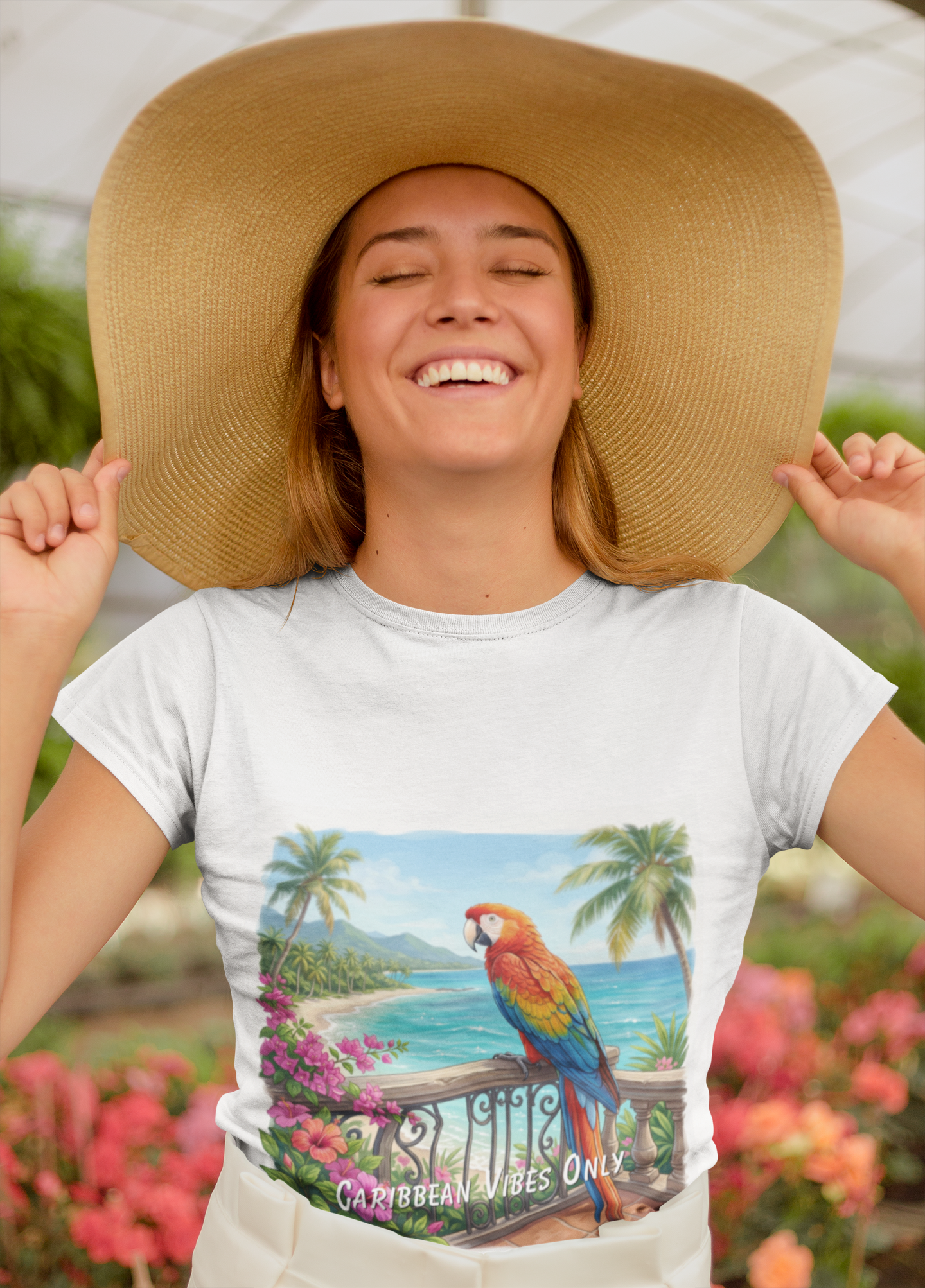 Caribbean Vibes Only T-Shirt 🌴 Colorful Parrot Beach Graphic Tee | Tropical Island Style