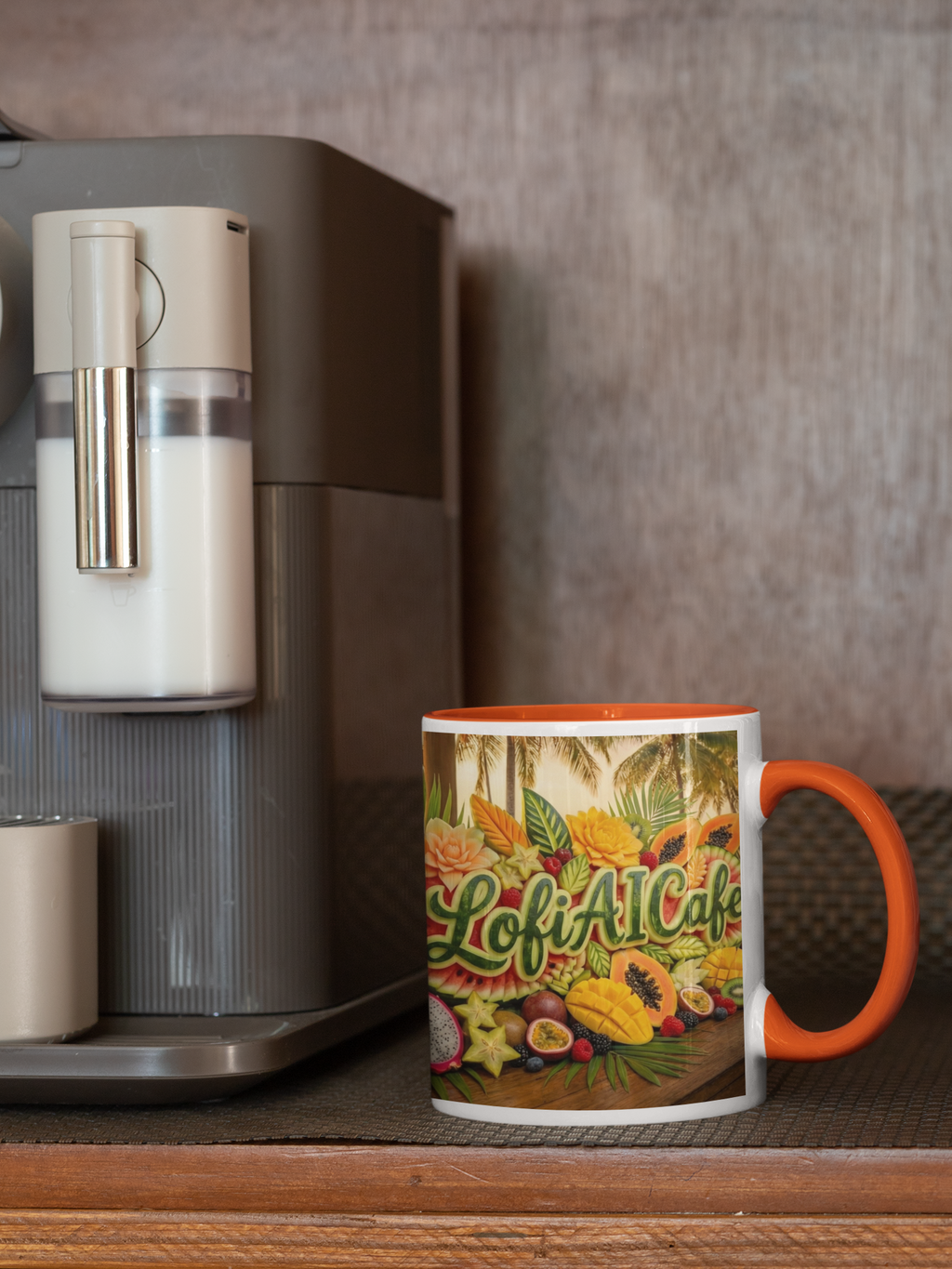 Tropical LofiAICafe Accent Coffee Mug — 'LofiAICafe' Color-Accent 11oz
