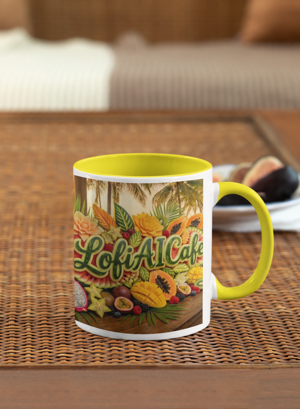 Tropical LofiAICafe Accent Coffee Mug — 'LofiAICafe' Color-Accent 11oz