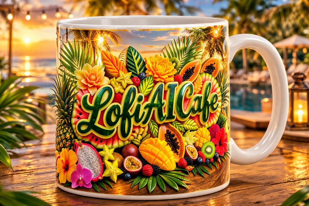 Tropical LofiAICafe Accent Coffee Mug — 'LofiAICafe' Color-Accent 11oz