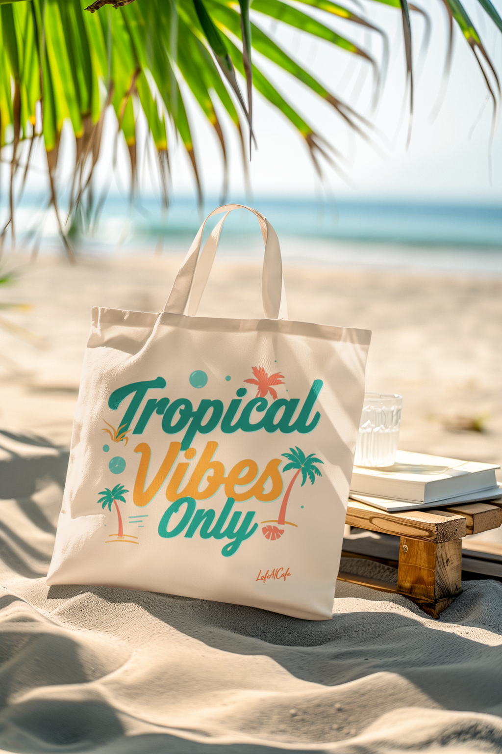 Tropical Vibes Only Tote Bag 🌴 | Canvas Beach Bag, Summer Vacation Tote, Eco Shopping Bag