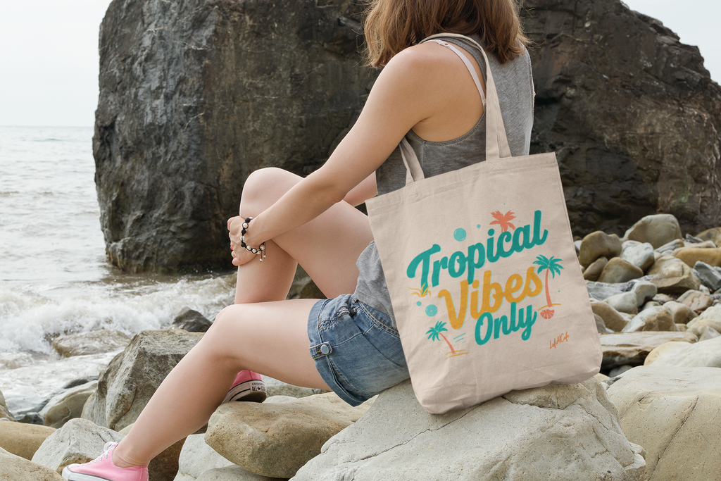 Tropical Vibes Only Tote Bag 🌴 | Canvas Beach Bag, Summer Vacation Tote, Eco Shopping Bag