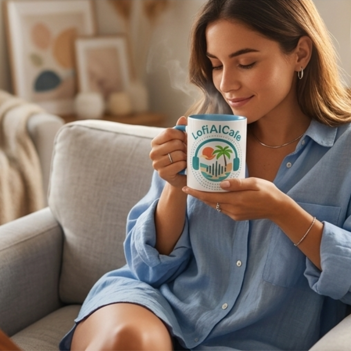LofiAICafe Tropical Aesthetic Accent Coffee Mug - Coastal Vibes Chill Music Gift(11oz/15oz)