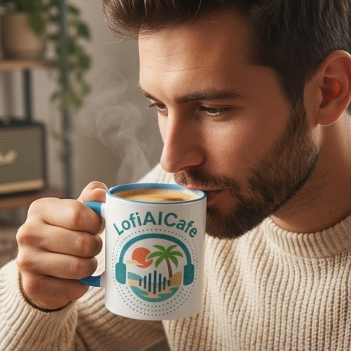 LofiAICafe Tropical Aesthetic Accent Coffee Mug - Coastal Vibes Chill Music Gift(11oz/15oz)