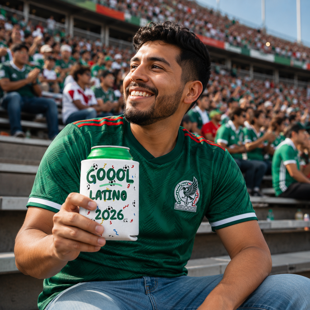 Gool Latino 2026 Can Cooler — Soccer Watch Party Koozie | Latino Fan Gift | Regular & Slim Can Cooler