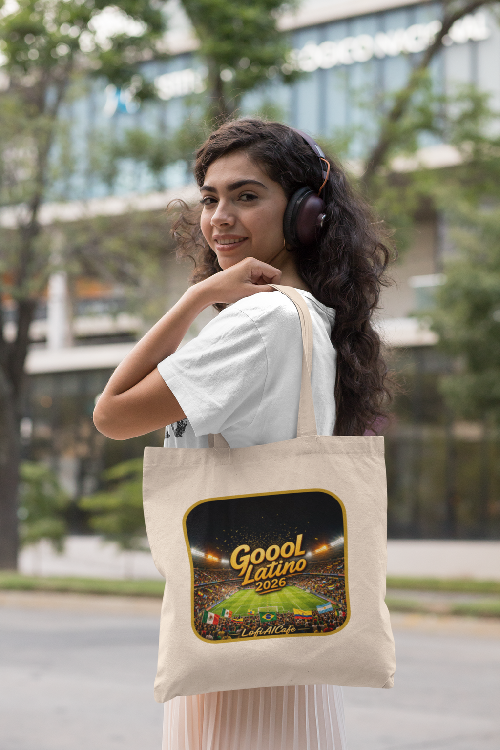 Gool Latino 2026 Canvas Tote Bag — LofiAICafe Stadium Soccer Fan Bag | Latino Gift | Natural & Black Canvas
