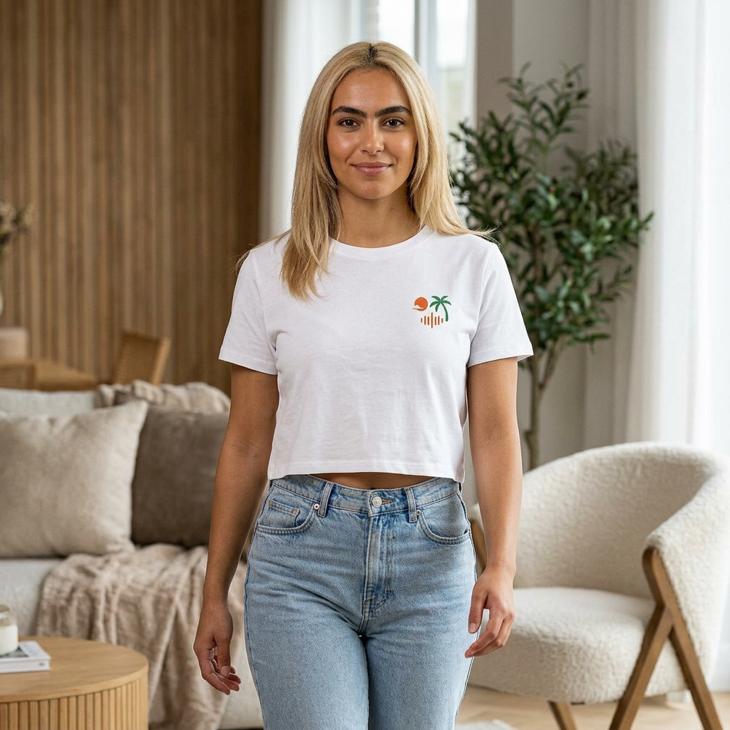LofiAICafe Logo Baby Tee — Embroidered Signature Brand Crop T-Shirt