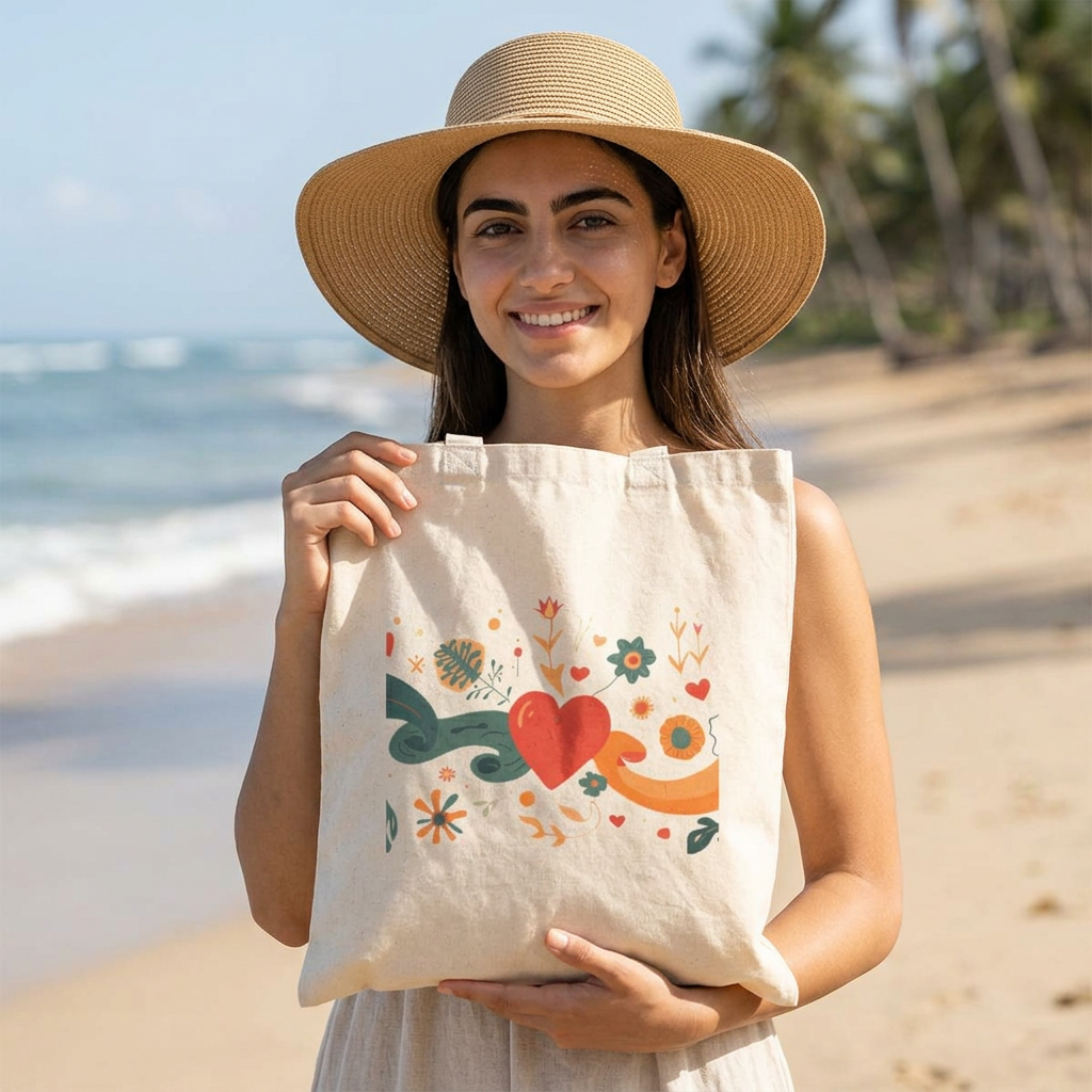 Retro Heart Floral Tote Bag — Cotton Canvas Market Shopper