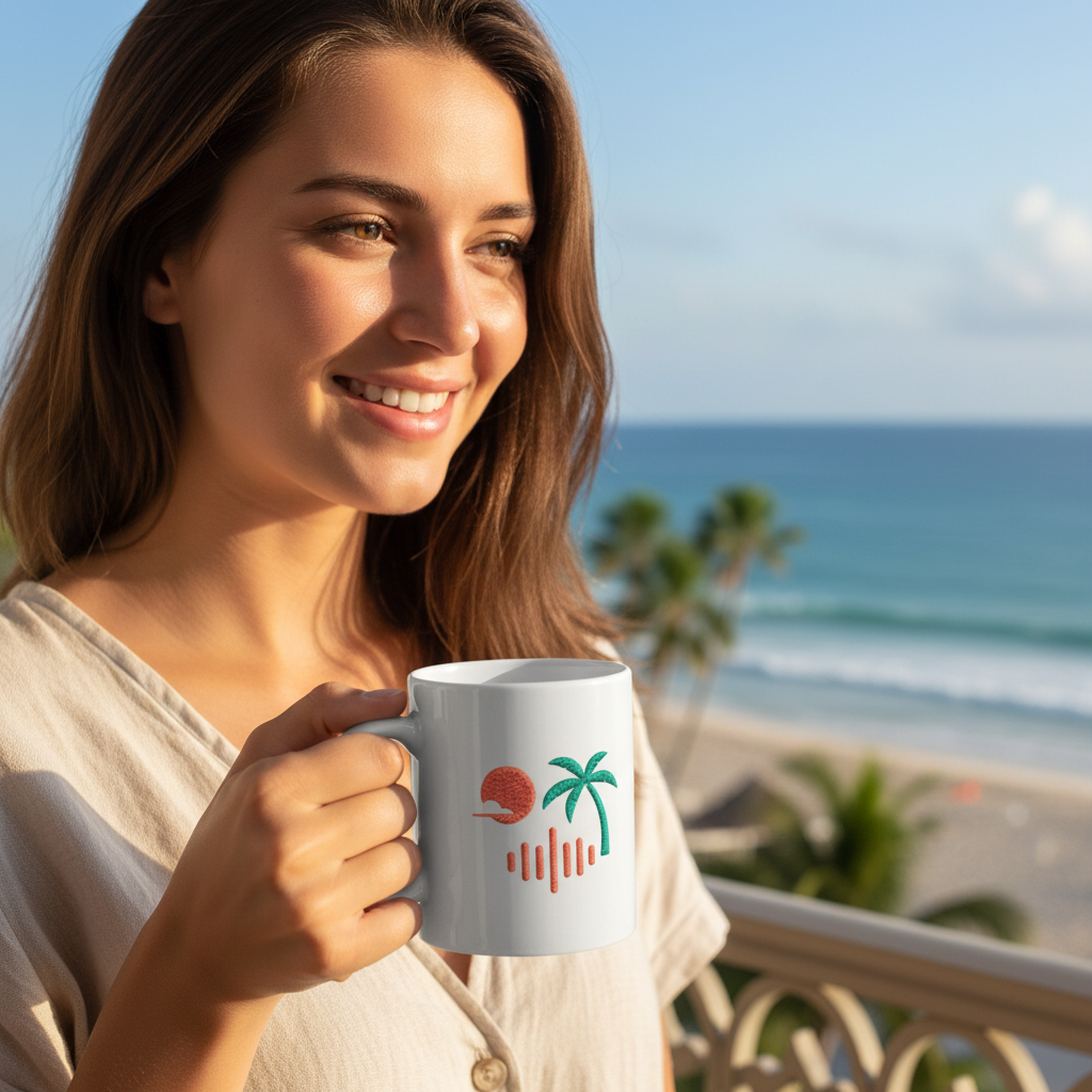Caribbean Pulse Ceramic Mug • Tropical Wave Coffee Cup