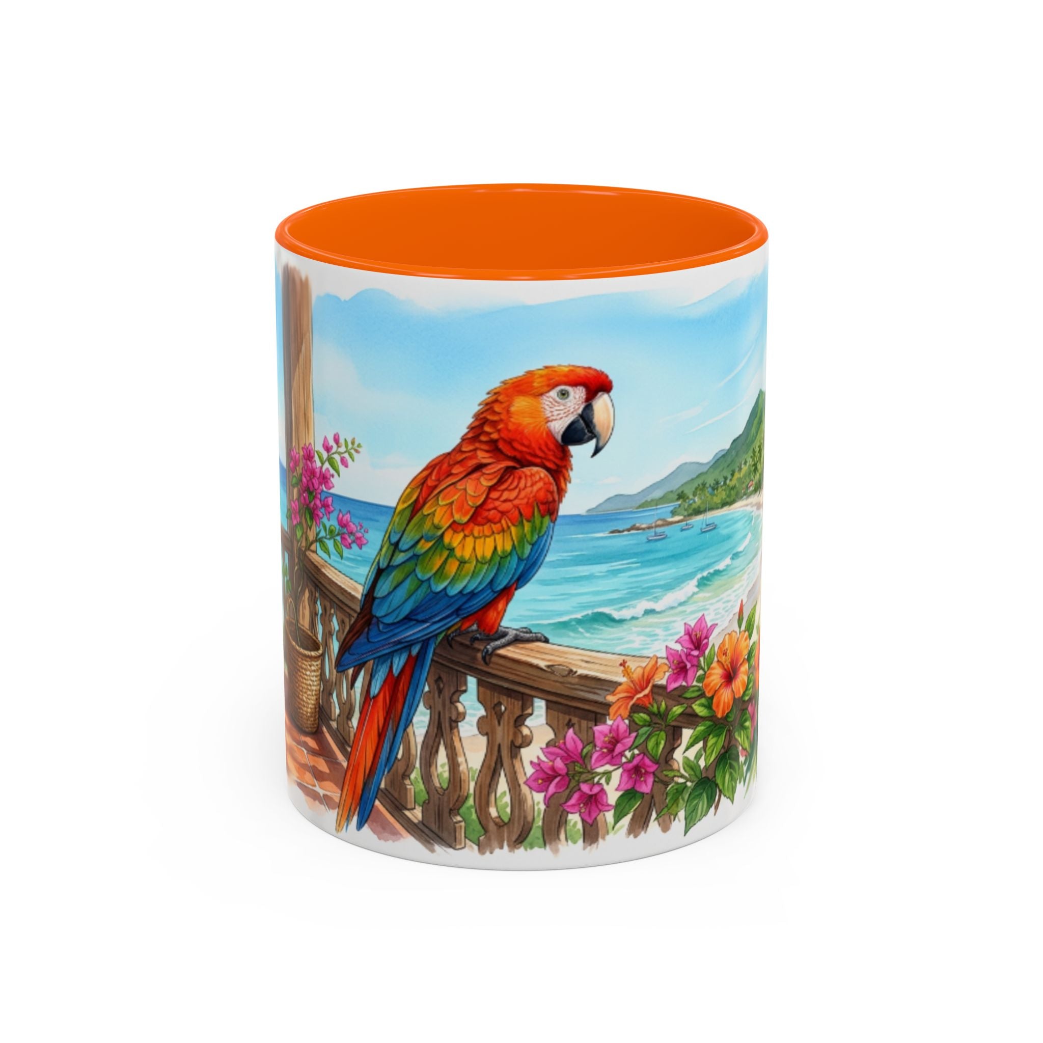 Caribbean Parrot Coffee Mug ☕ Tropical Beach Hibiscus Design | Colorful Island Vibes (11oz, 15oz)