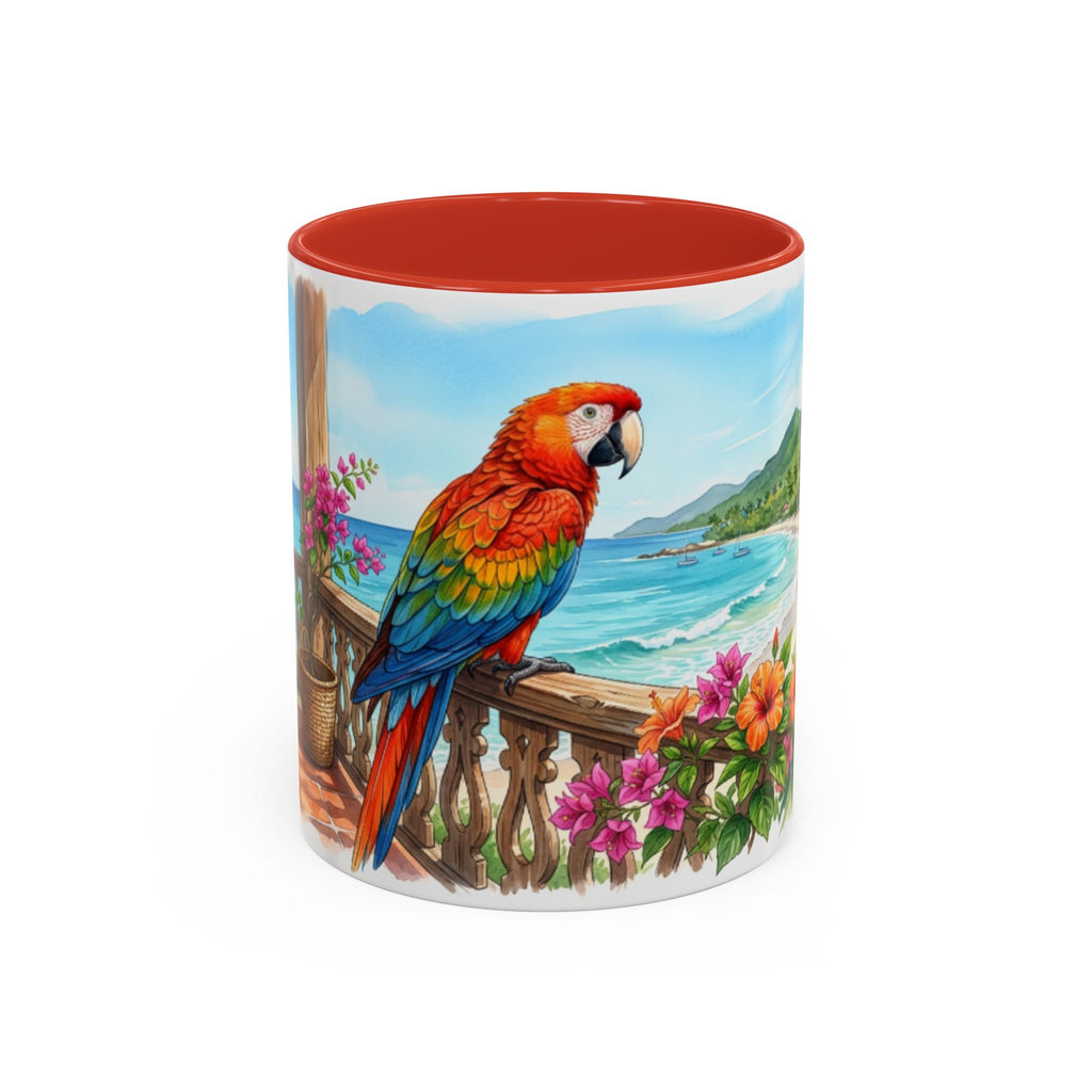 Caribbean Parrot Coffee Mug ☕ Tropical Beach Hibiscus Design | Colorful Island Vibes (11oz, 15oz)