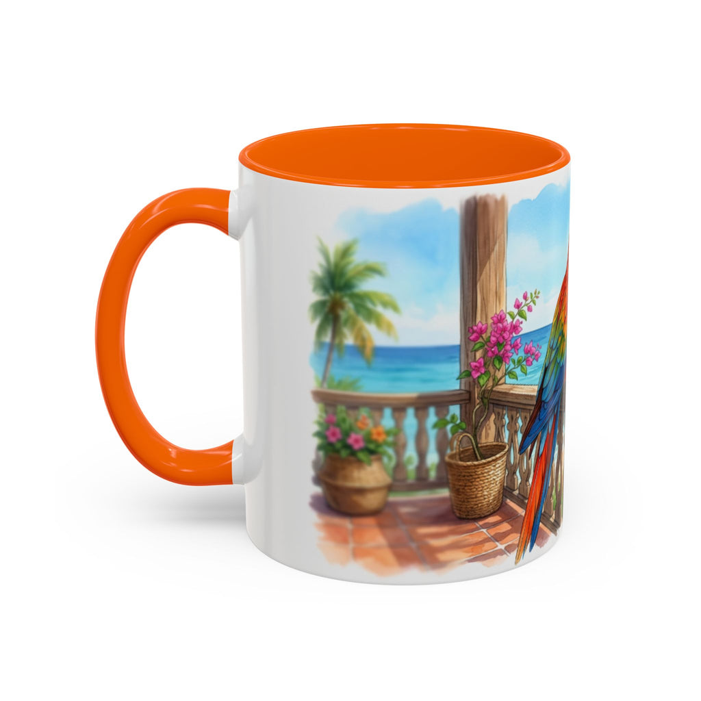 Caribbean Parrot Coffee Mug ☕ Tropical Beach Hibiscus Design | Colorful Island Vibes (11oz, 15oz)