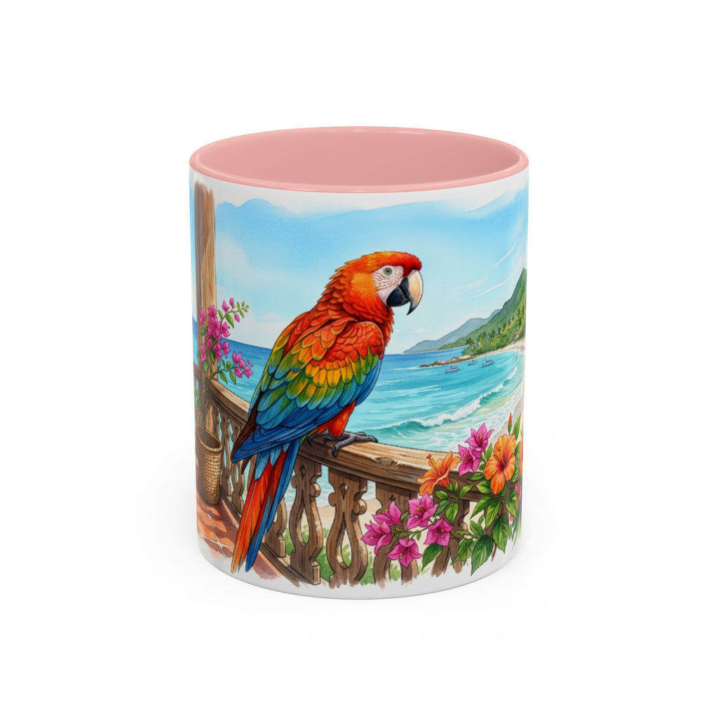 Caribbean Parrot Coffee Mug ☕ Tropical Beach Hibiscus Design | Colorful Island Vibes (11oz, 15oz)