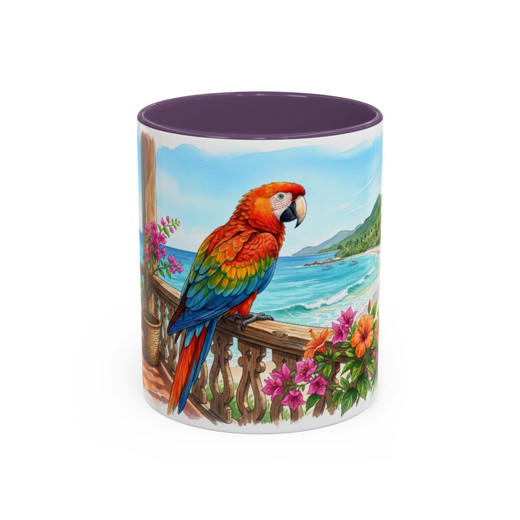 Caribbean Parrot Coffee Mug ☕ Tropical Beach Hibiscus Design | Colorful Island Vibes (11oz, 15oz)