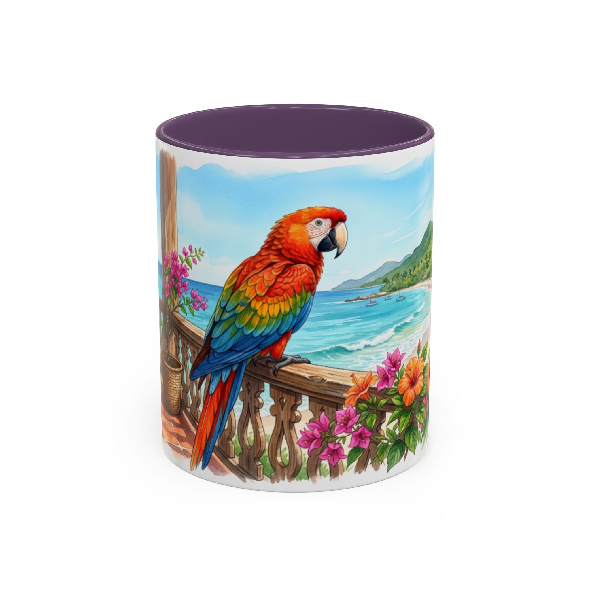 Caribbean Parrot Coffee Mug ☕ Tropical Beach Hibiscus Design | Colorful Island Vibes (11oz, 15oz)