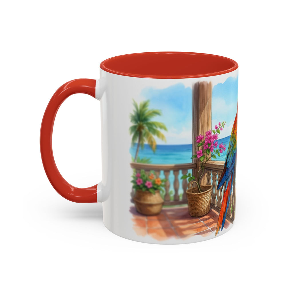 Caribbean Parrot Coffee Mug ☕ Tropical Beach Hibiscus Design | Colorful Island Vibes (11oz, 15oz)