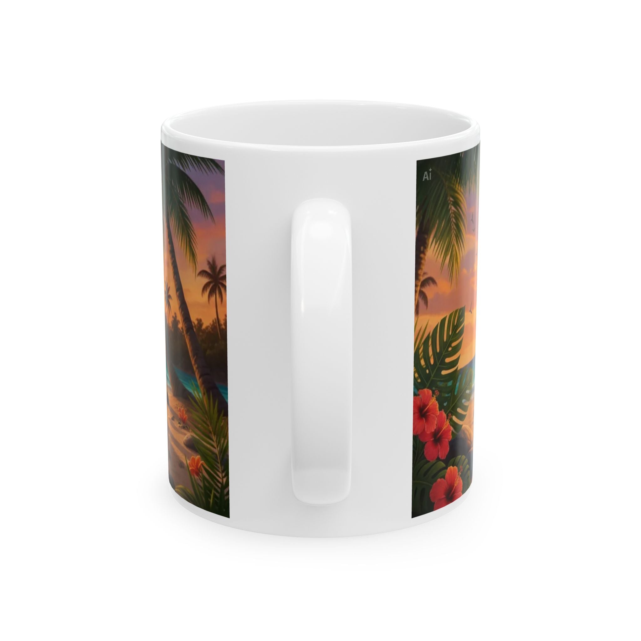 Tropical Bossa Nova Coffee Mug – Beach Sunset Guitar & Hibiscus Ceramic Mug (11oz, 15oz)
