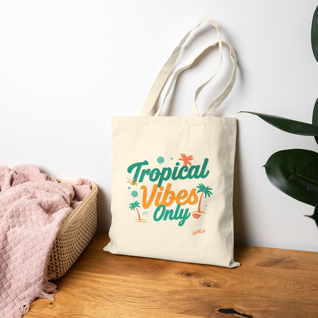 Tropical Vibes Only Tote Bag 🌴 | Canvas Beach Bag, Summer Vacation Tote, Eco Shopping Bag