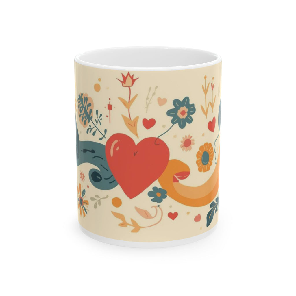Floral Heart Ceramic Mug — Whimsical Vintage Love Design (11oz & 15oz)